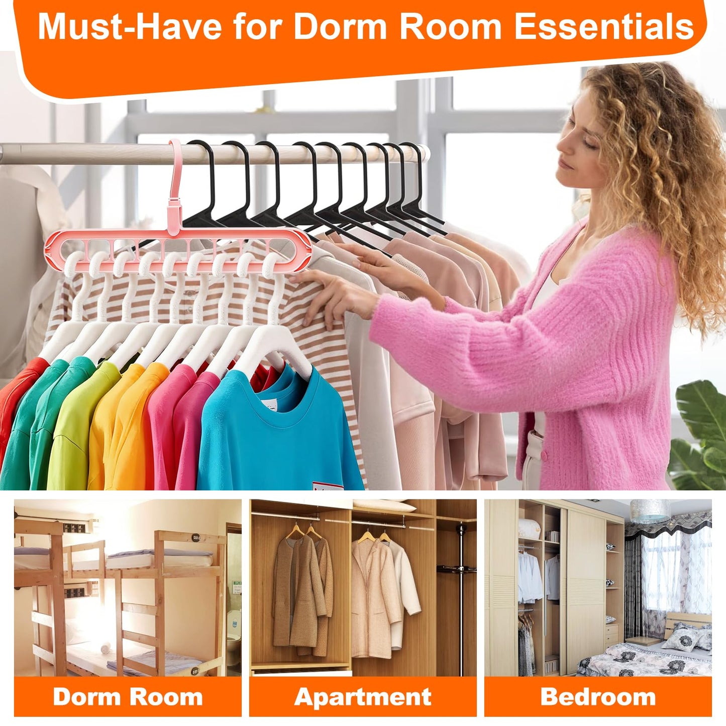 Closet Organizers and Storage,College Dorm Room Essentials,Pack of 6 Multifunctional Organizer Magic Space Saving Hangers with 9 Holes Storage Organization for Wardrobe Closet