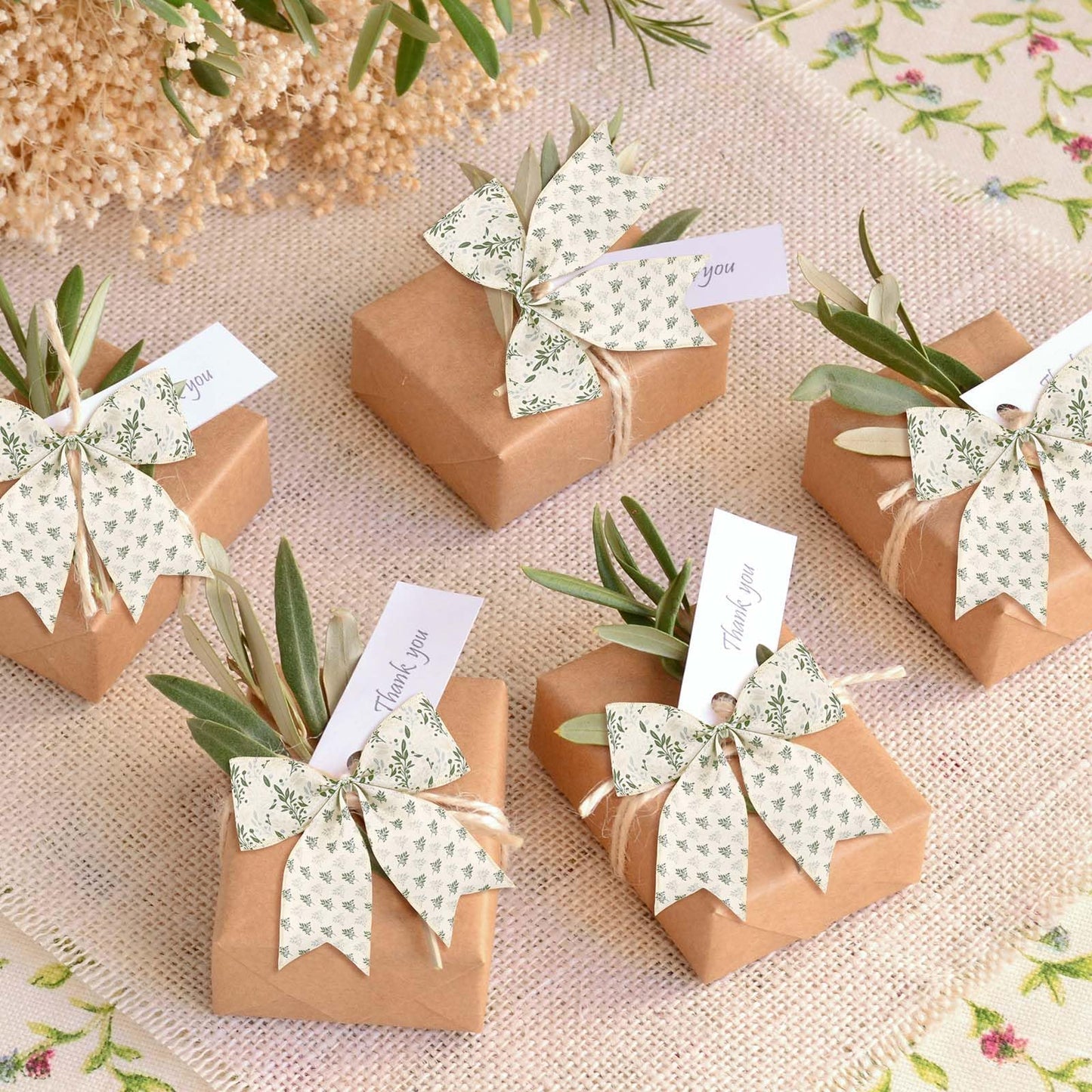 4 Rolls 20 Yards Sage Green Wired Edge Ribbon 2.5 Inch Spring Botanical Floral Buralp Ribbon Greenery Flower Fabric Ribbon for Gift Wrapping DIY Bow Wreath Making Spring Holidays Party Decorations