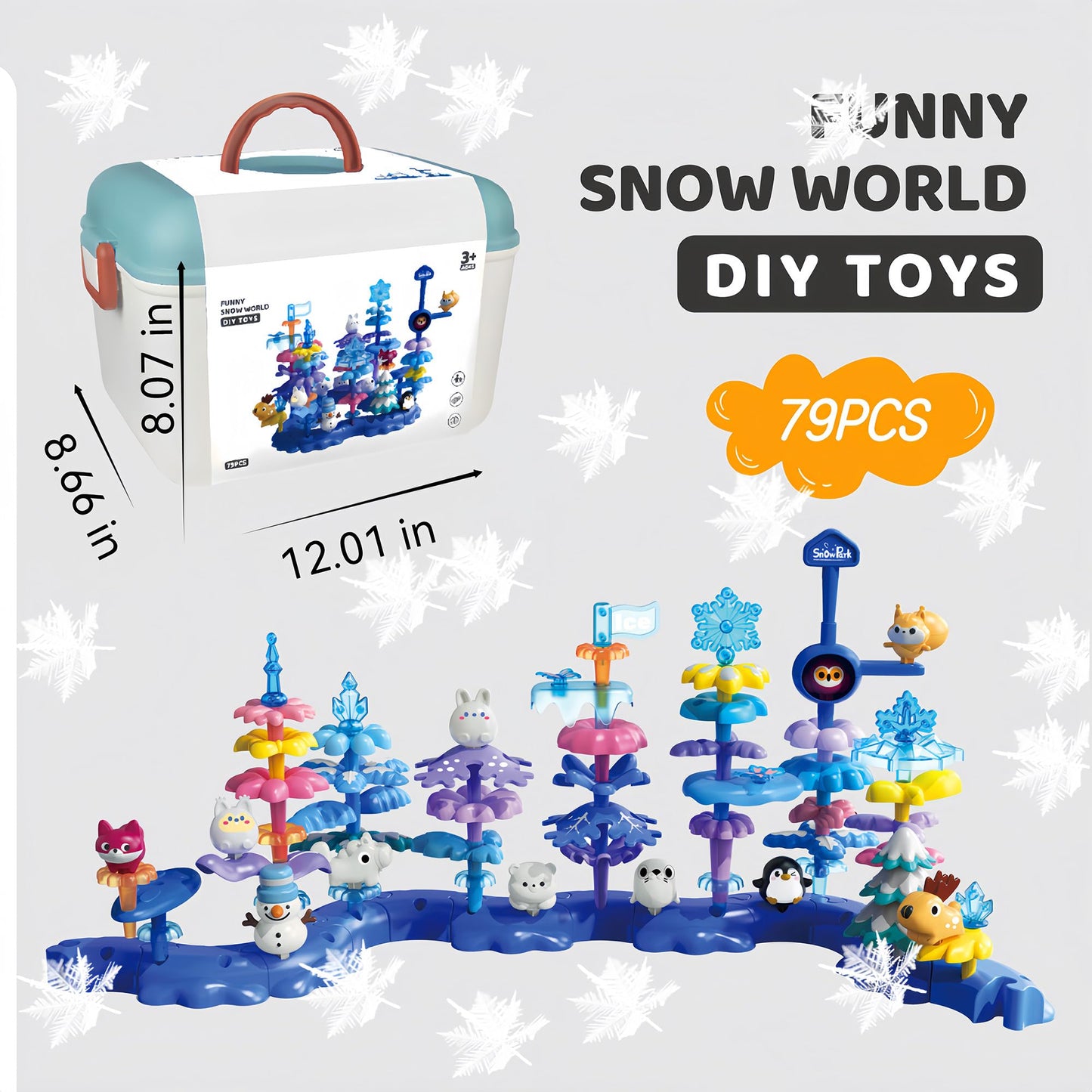 PSDVAYI Snow Garden Stacking Toys for 3 4 5 6 Years Old Toddlers, 79 PCS Creative Construction Building Toys Educational STEM Christmas Birthday Easter Gift for Kids Age 3+