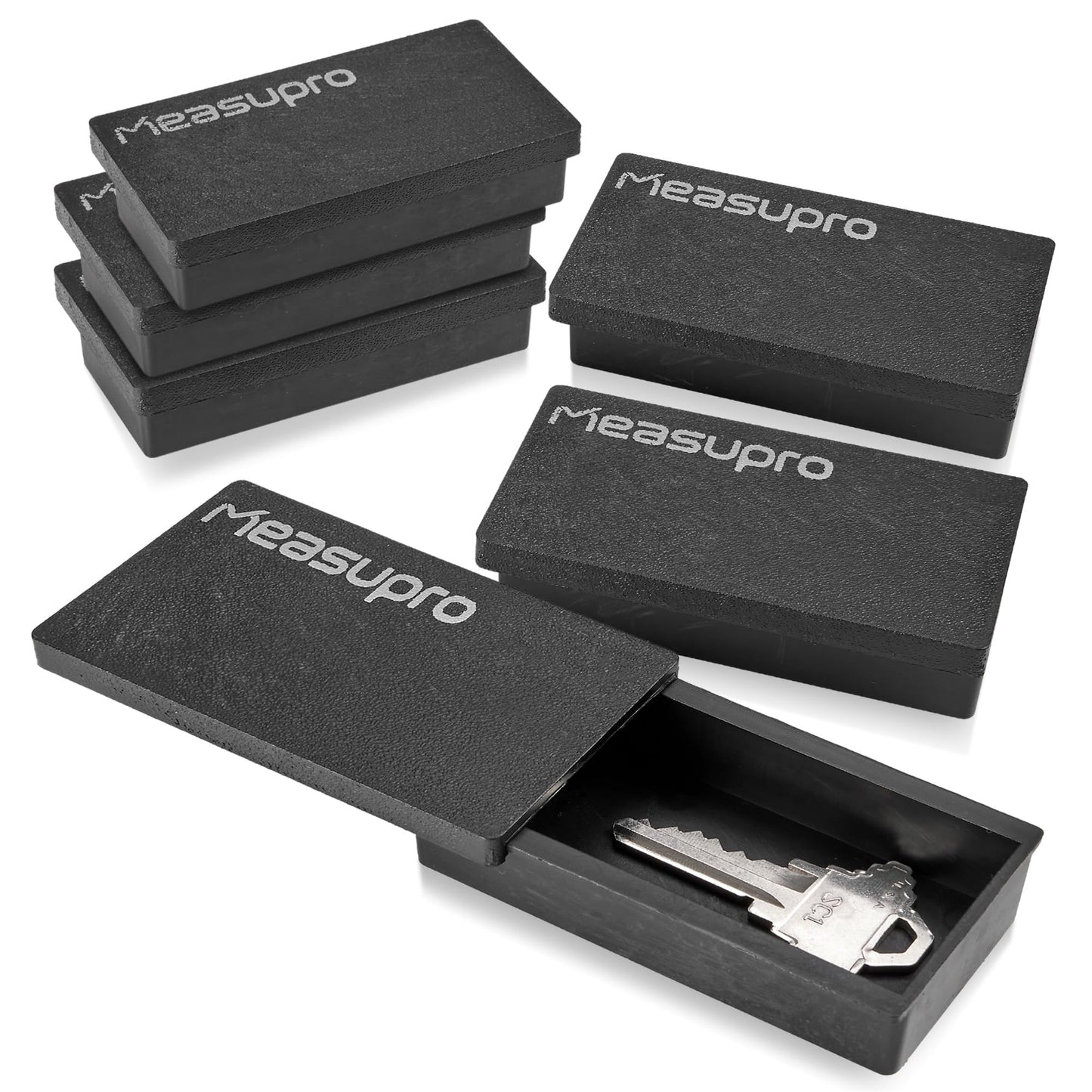 Measupro Magnetic Key Holder for Car 6 Pack - Under Car Spare Keys Hider Hide A Key for Your Car So You Never Lock Out Magnetic Key Plastic Boxes Store a Spare Key for Your Home Office - Rugged Black