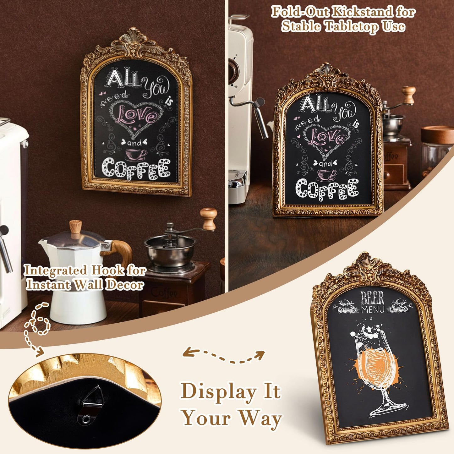 Jaloro 1 Pack Framed Tabletop Chalkboard Sign, Rustic Frame, Hanging Chalkboard, Menu Board for Cafes Restaurant Wedding Countertop with 2 Erasable Pen and 1 Cloth (7 x 10 in,Arch)