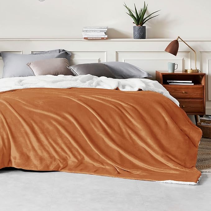 Bedsure Sherpa Fleece Blankets King Size for Bed - Thick and Warm, Soft Fuzzy Plush King Blanket for Winter, Burnt Orange, 108x90 Inches