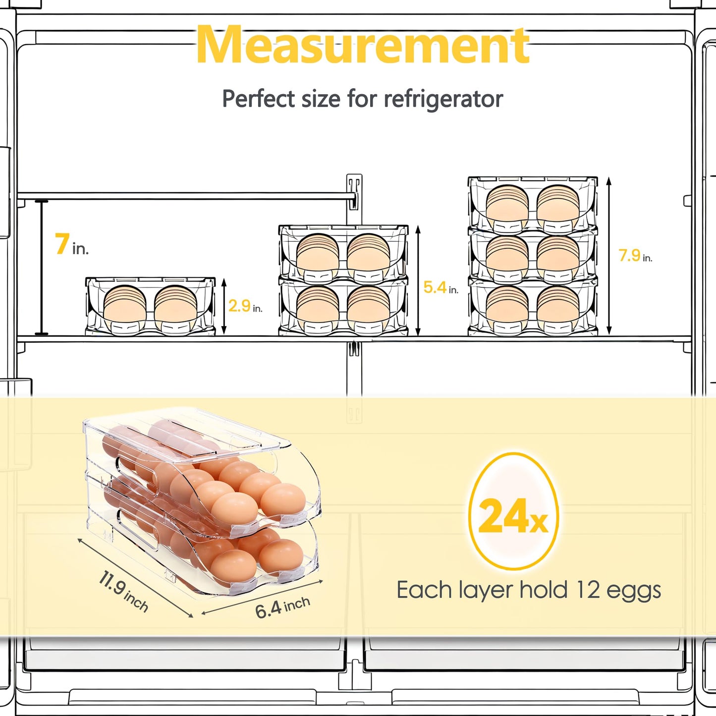 SMRCAD Egg Holder for Fridge, Automatic Steady Rolling Egg Container with Soft Bumpers & Handle for Refrigerator, Stackable Fridge Organizers and Storage with Lid