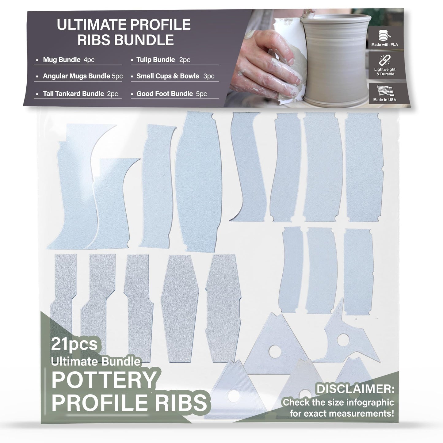 OUTPOST POTTERY Profile Ribs - Precision Pottery Rib Tools Made W/Durable PLA for Consistent Shapes, Floating Designs & Accurate Craft - Texture & Trimming Tools (Ultimate Bundle)