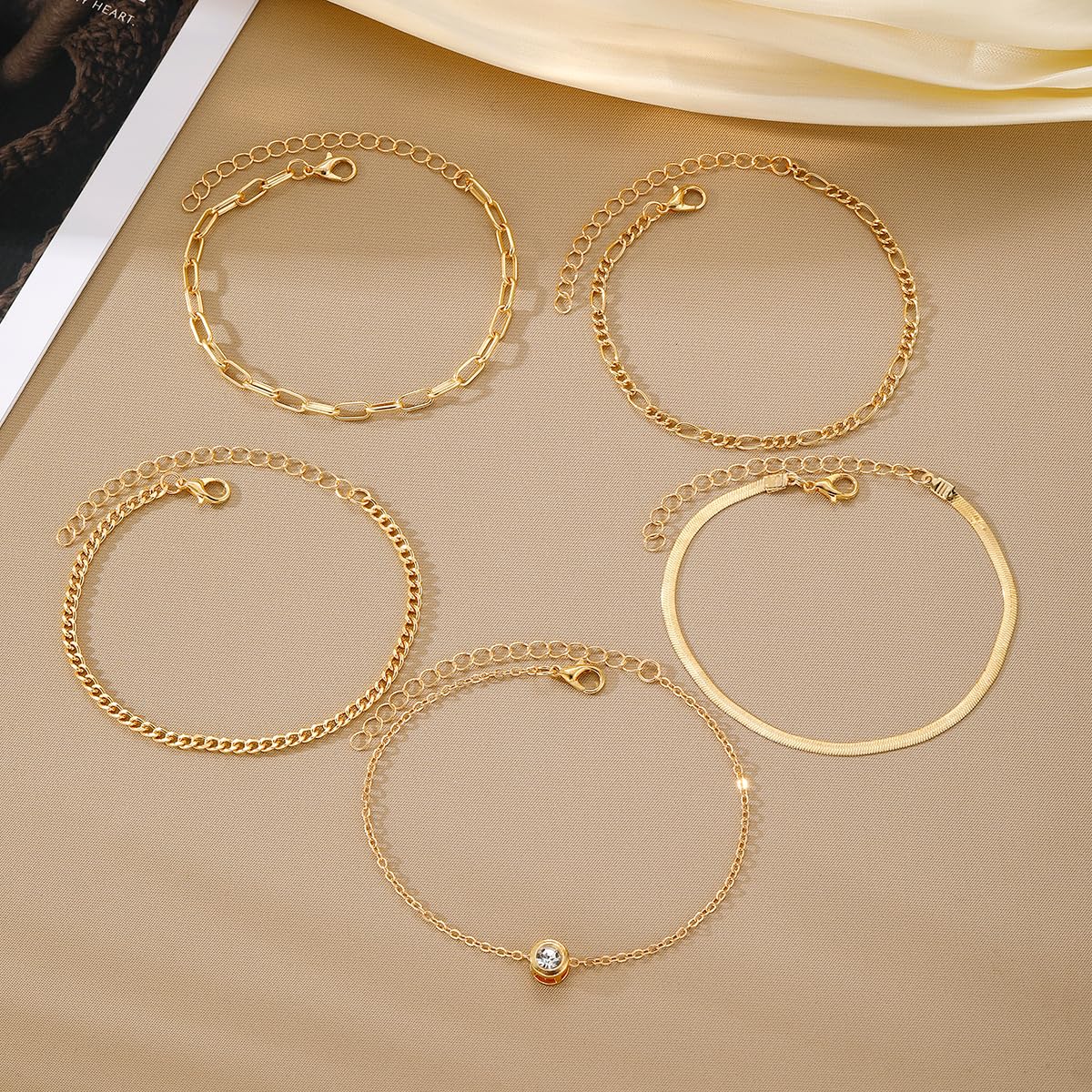 IFKM Gold Bracelets for Women, 14K Gold Plated Dainty Link Chain Bracelet Set, Trendy Stackable Layered Bracelets jewelry Gifts
