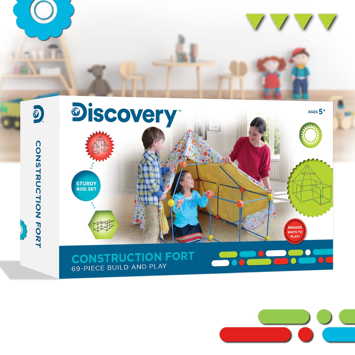 Discovery™ Flexible Construction Fort with 44 Rods & 25 Connector Blocks, 69-piece, Age 5+