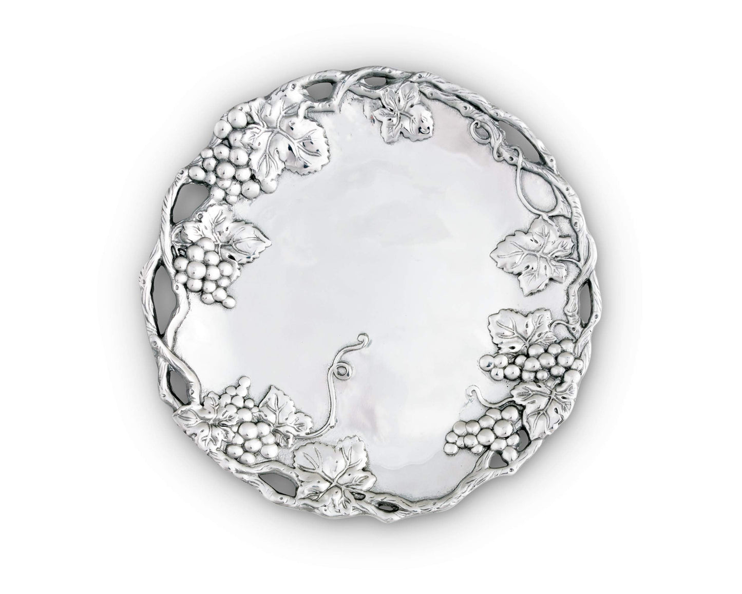 Arthur Court Aluminum Grape Design Round Tray, 15-Inch Diameter, Vineyard-Inspired with Openwork Border, Food-Safe Platter Serving Elegance
