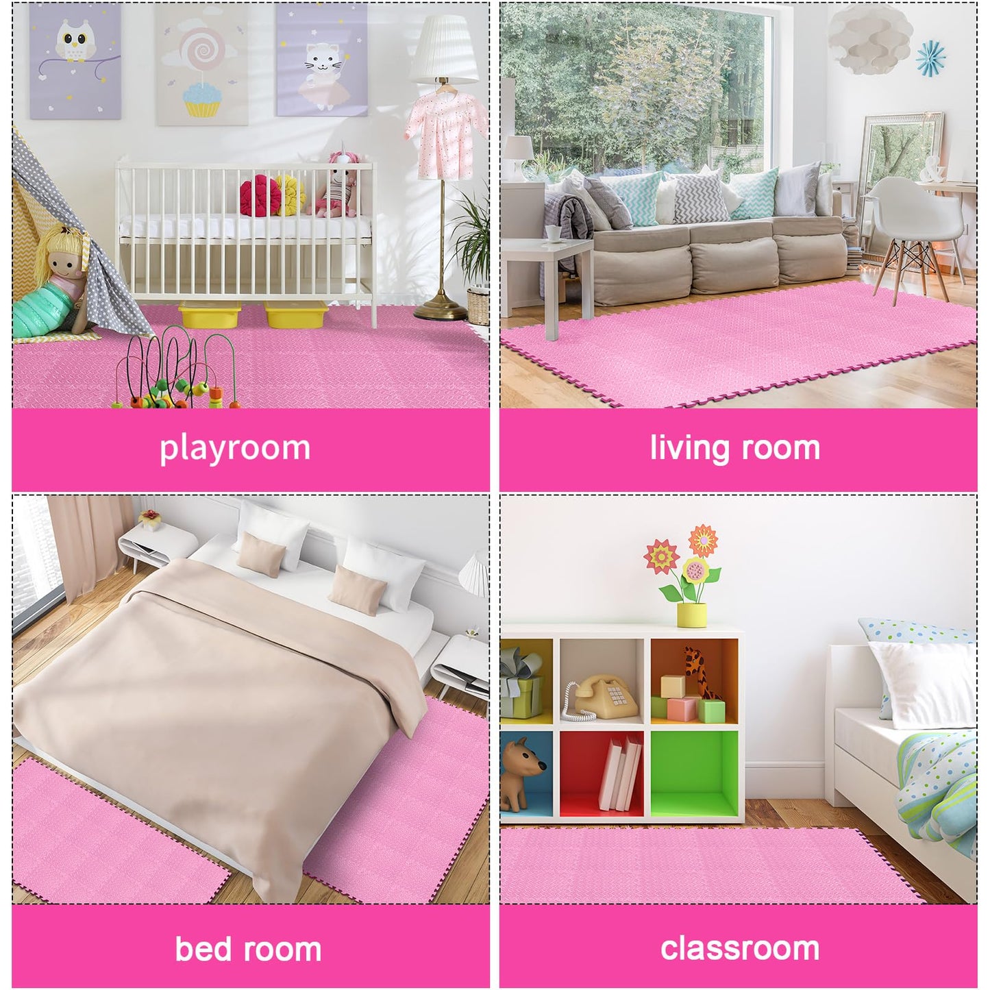 Shihanee Foam Floor Tiles Foam Floor Mats Play Mats Bulk with Borders Interlocking for Bedroom Gym Nursery(11.8 x 11.8 Inch,Light Pink)
