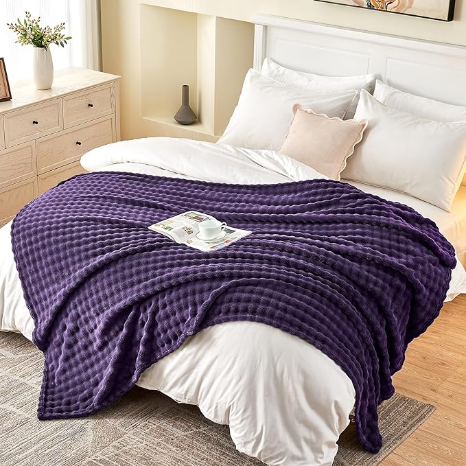 SOCHOW Aubergine Bubble Fleece Blanket for Couch, Super Soft Cozy Cute Throw Blanket for Women, Decorative Fuzzy Flannel Blanket, 50 x 60 Inches