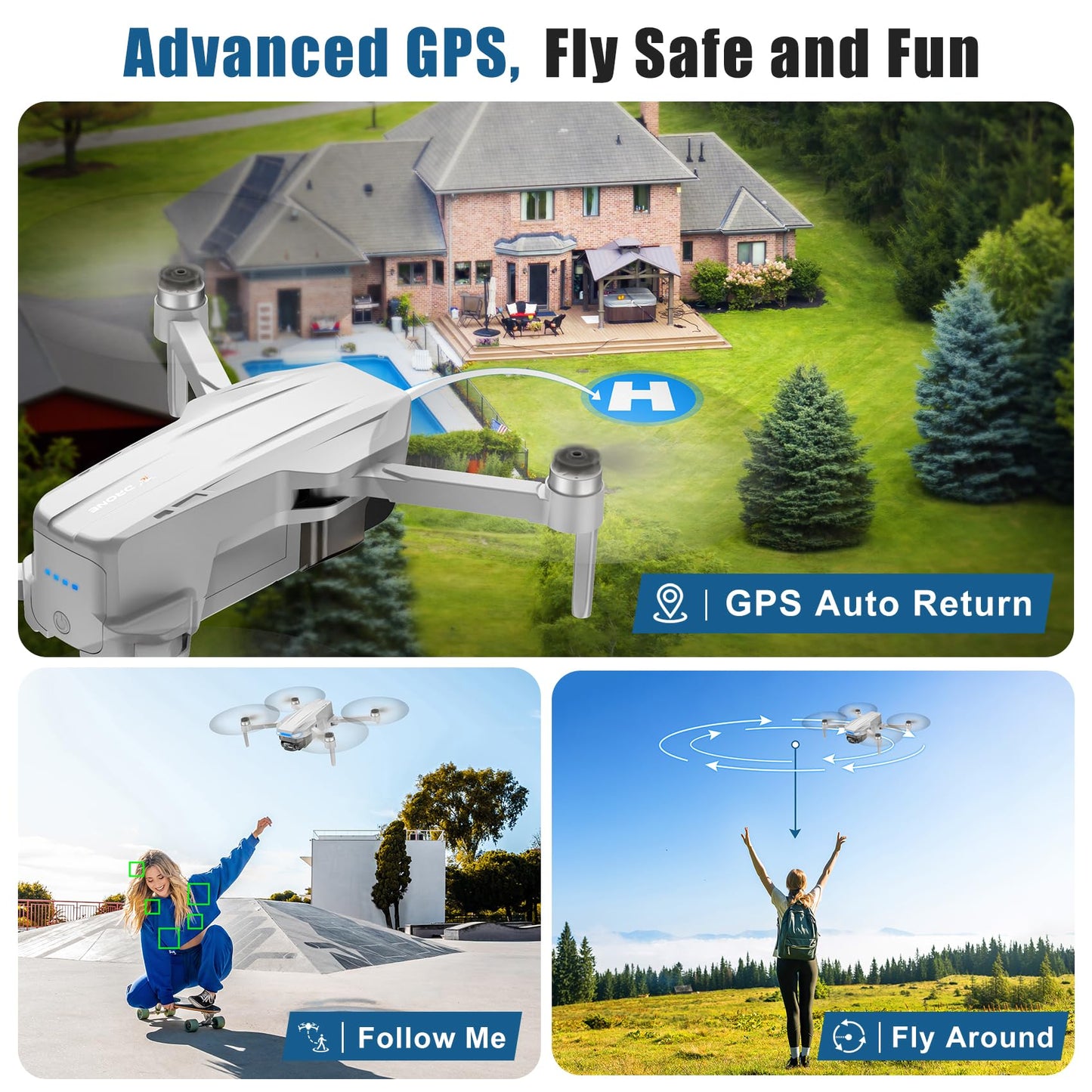 Oddire Drones with Camera for Adults 4K, GPS Auto Return, Waypoint Flight, Orbit Fly, GPS Follow, Gesture Control, Foldable Drone with Brushless Motor, 249g Light, 48 Mins Flight Time with 2 Batteries