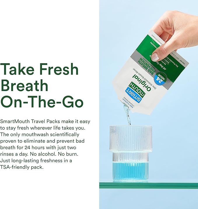 SmartMouth Original Activated Mouthwash Single Packs, Travel Mouthwash, Fresh Mint, 50 Pack