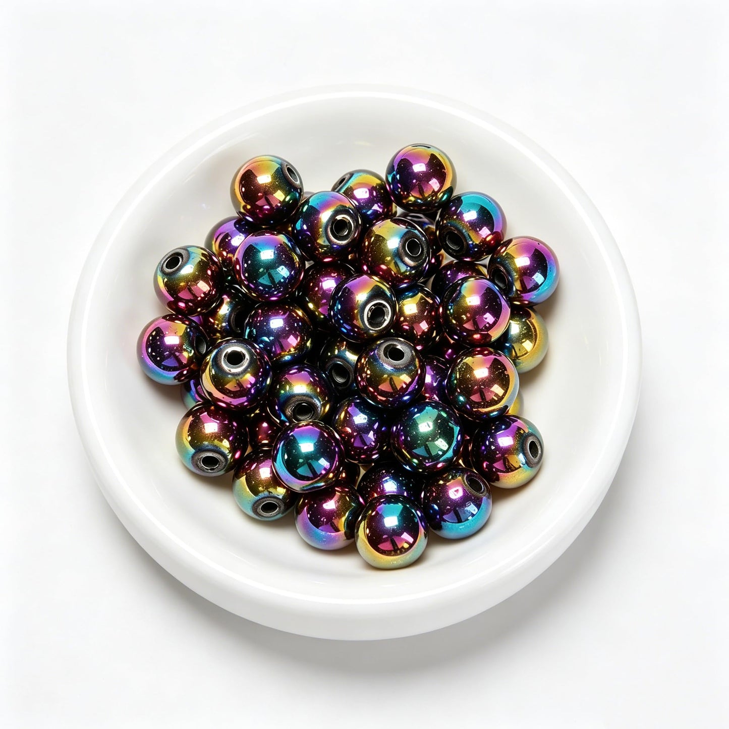 96Pcs 8mm Rainbow Hematite Beads - Smooth Round Healing Gemstone Beads for Jewelry Making, DIY Crafts, Beading Bracelets
