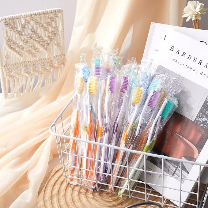 Maxcheck 60 Pack Colorful Prepasted Disposable Toothbrushes Bulk Individually Wrapped Toothbrushes with Toothpaste for Travel Hotel Donation Homeless Gift (Blue,Orange,Green,Purple)