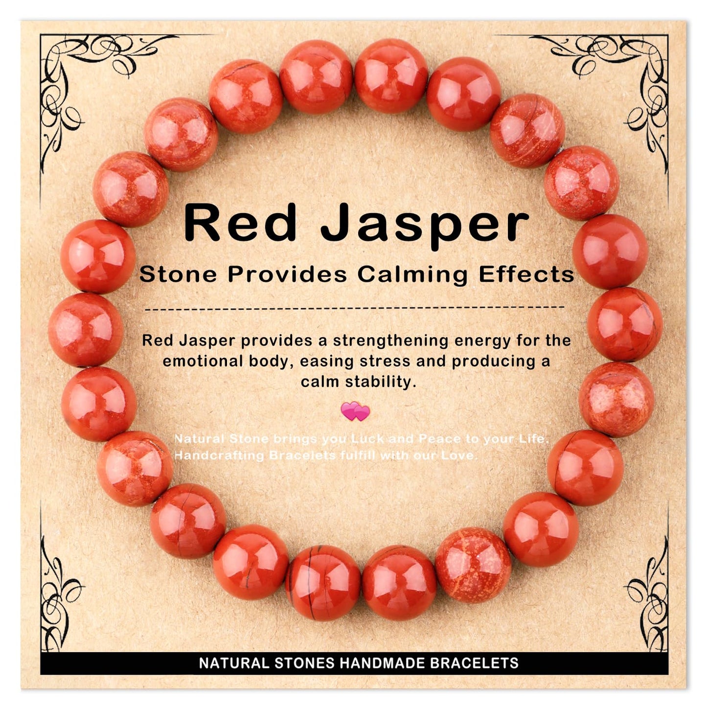 AD Beads 8mm Handmade Red Jasper Elastic Bracelet – Natural Gemstone for Stone provides Calming Effects – Meditation, Yoga, Healing and Energy Gift for Men Women
