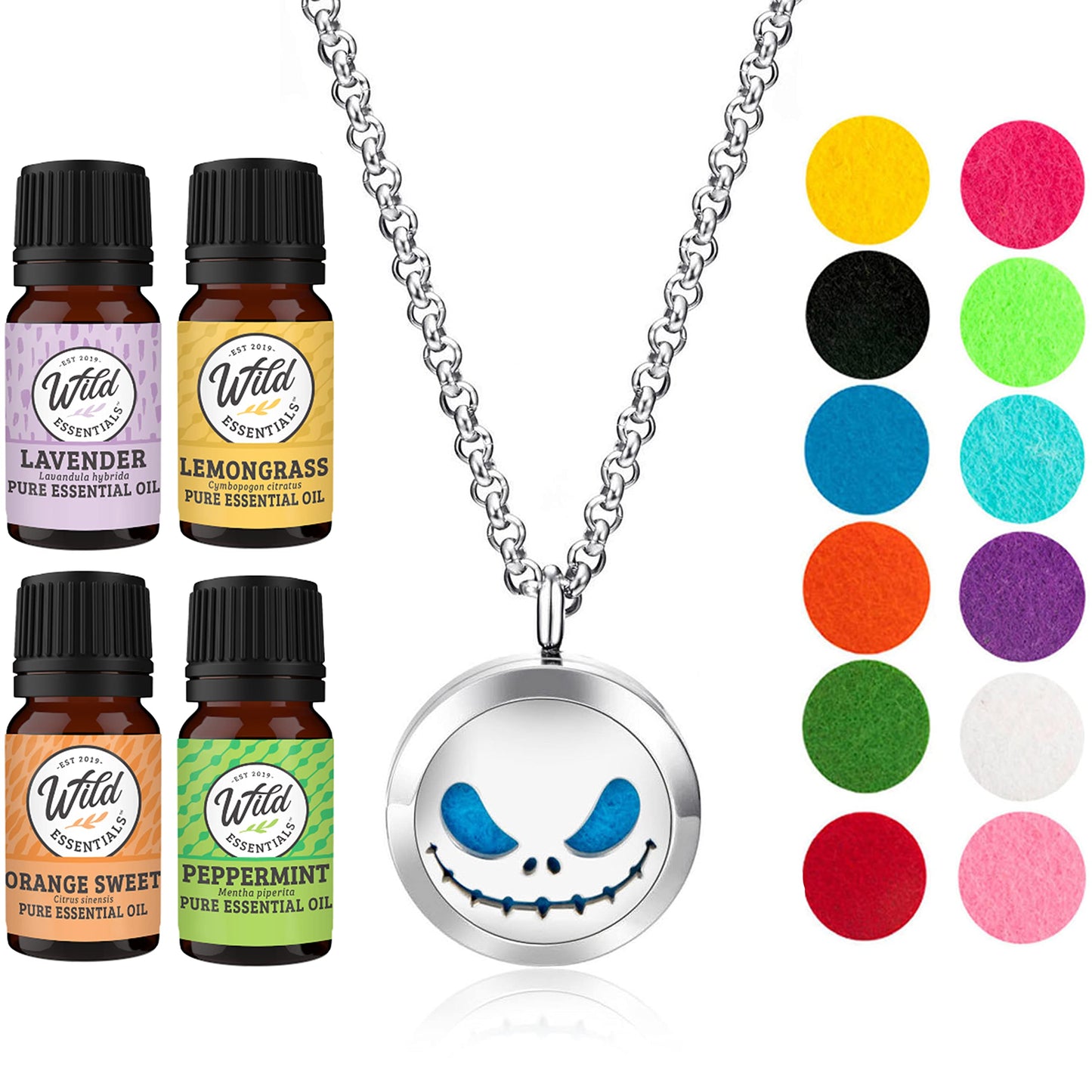 Jack Skullington Stainless Steel Aromatherpay Diffuser (Necklace w/ 4 Oils)