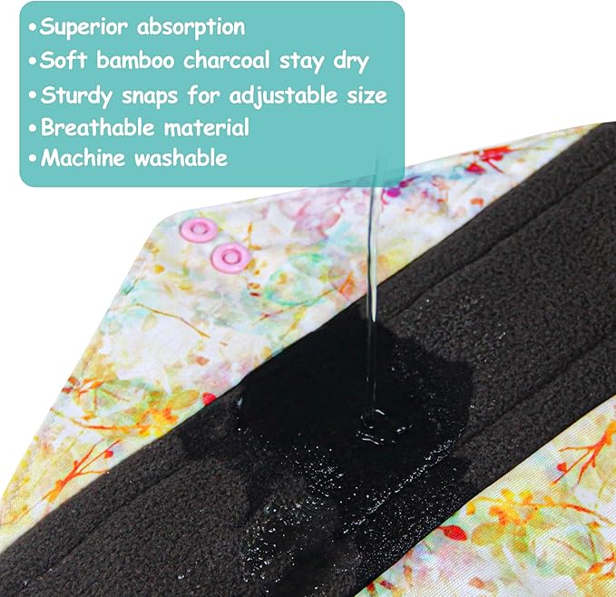 Leekalos Reusable Menstrual Pads - Bamboo Menstrual Cloth Pads | Light Incontinence Pads | Reusable Sanitary Pads - Pack of 6, 1 Cloth Mini Wet Bag
