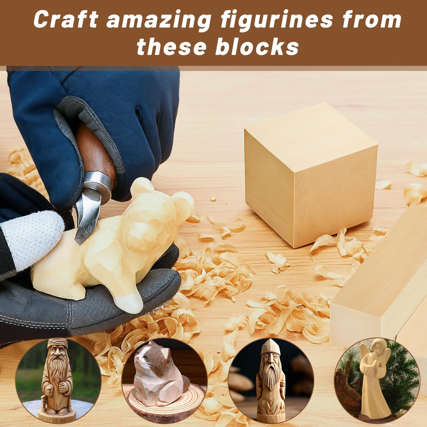 Yalumo 27 Pcs Basswood Carving Blocks, Whittling Wood Carving Kit with 3 Different Sizes and Pattern Sticker, Soft Unfinished Wooden Blocks for Crafts Beginners Adults