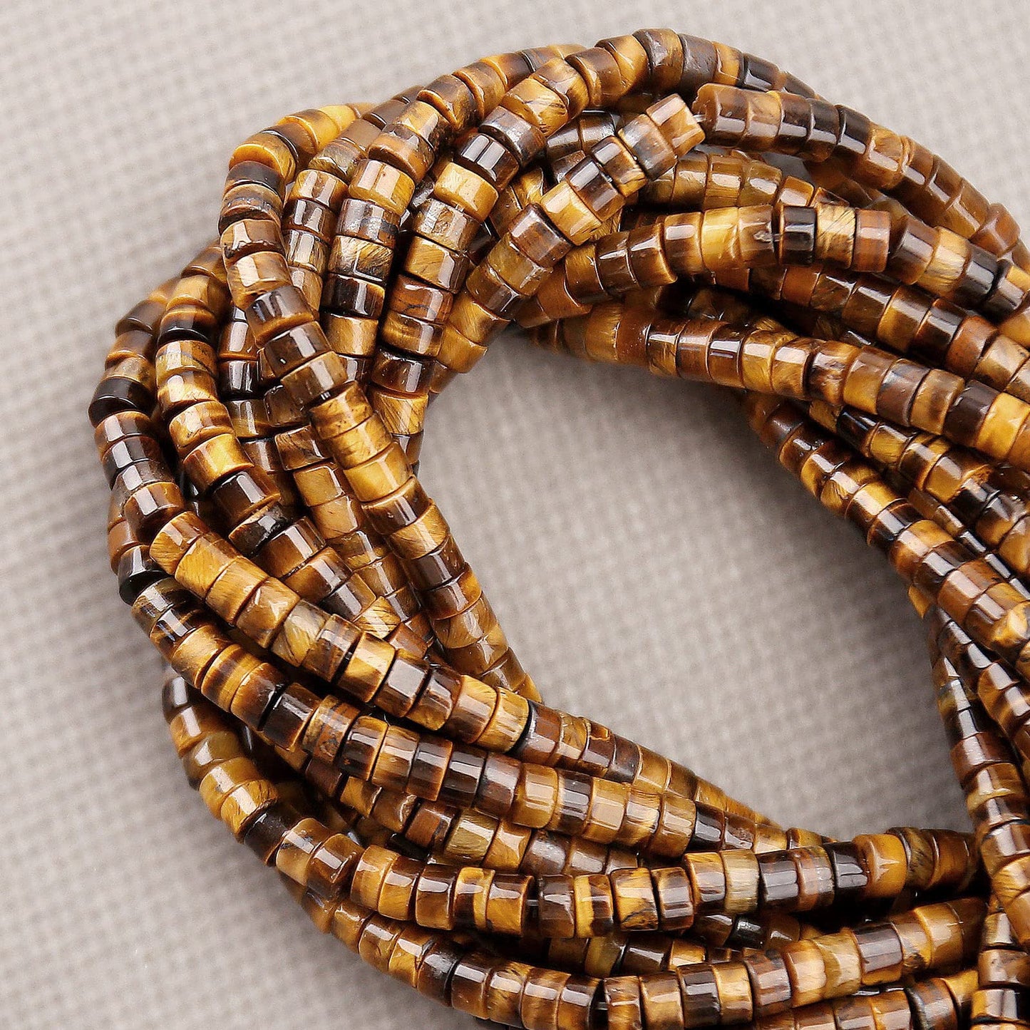 BONNY BOXX 150PCs Natural Classic Tiger Eye Spacer Beads, Loose Semi Precious Flat Round Gemstone Heishi Disc Stone Beads for Beading Jewelry Making 4mm*2mm