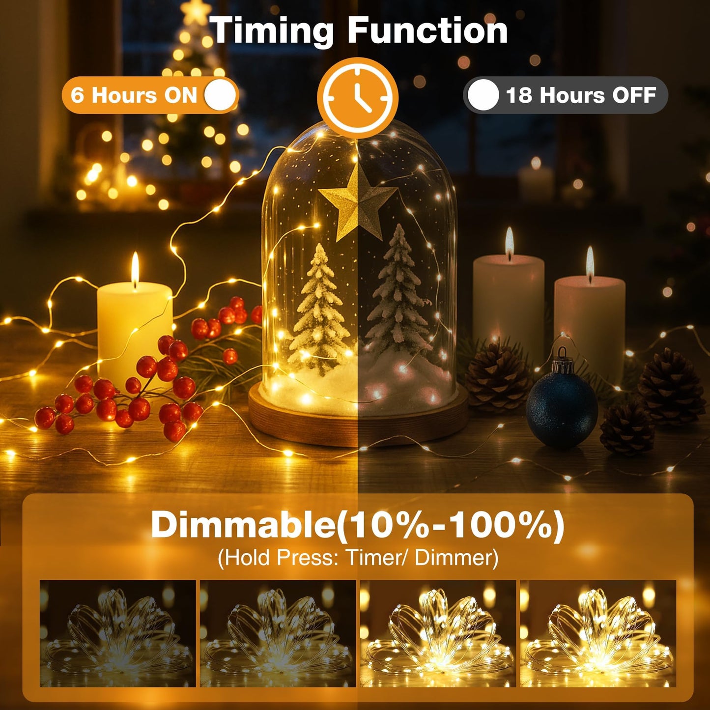 Fairdeer 6 Pack 16FT 50 LED Fairy Lights Battery Operated with Timer, 8 Modes USB Mini Twinkle Light, Small String Lights for Tree Wreath Vase Bedroom DIY Holoday Wedding Decorations-Warm White