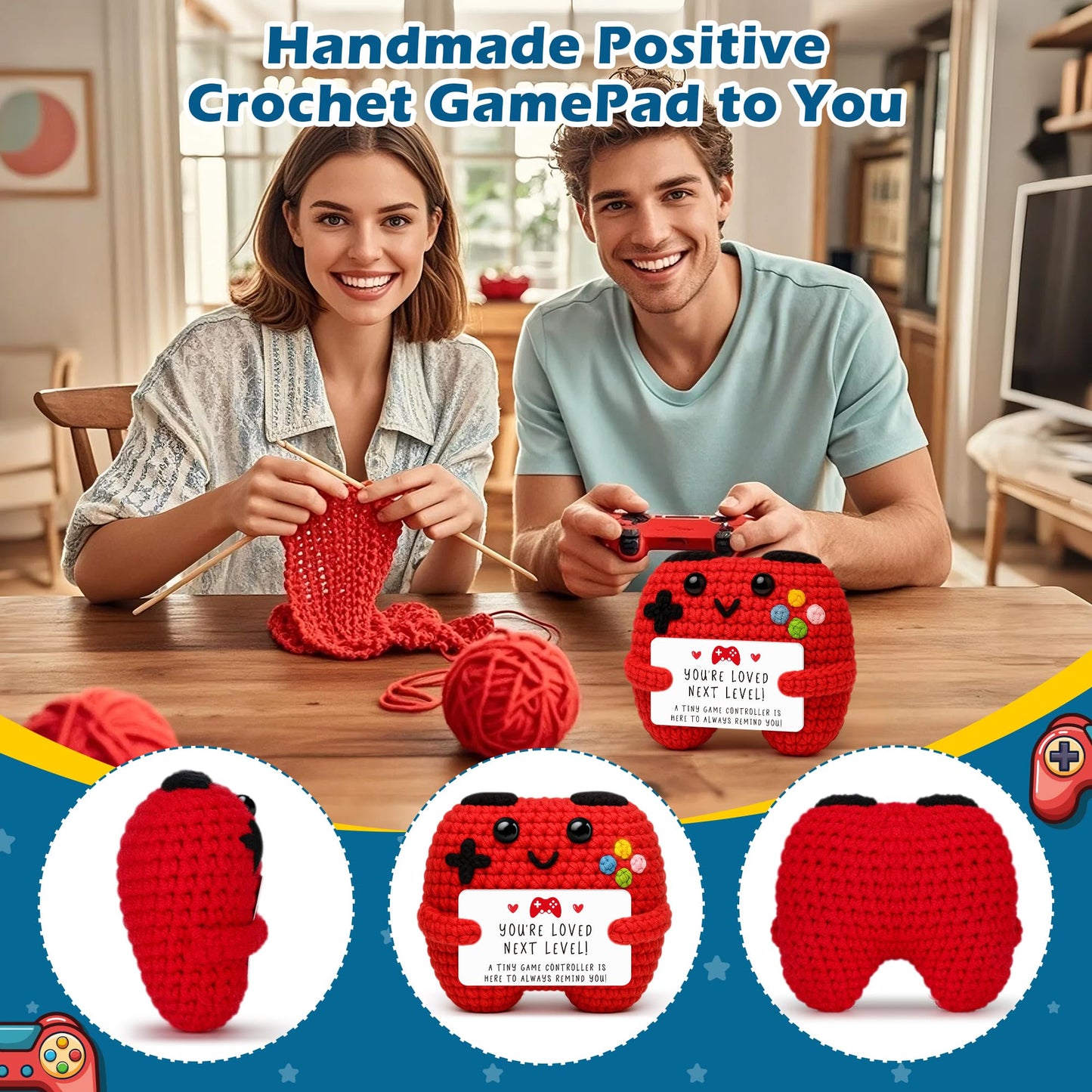 Handmade Crochet Game Controller Gifts, Gift for Husband Wife Anniversary, Birthday Gifts for Him Her, Fun Romantic Gift for Boyfriend or Girlfriend, Gaming Room Desk Décor