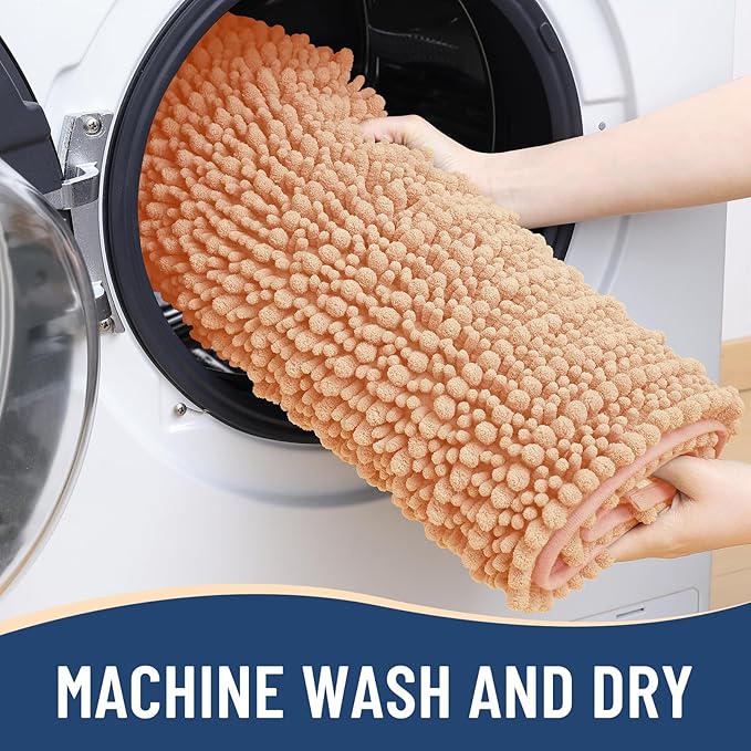 Arotive Luxury Chenille Bathroom Rug Mat, Extra Soft Thick Absorbent Shaggy Bath Rugs, Non-Slip Machine Wash Dry, Plush Bath Mats for Bathroom, Shower and Tub, 30x20, Peach