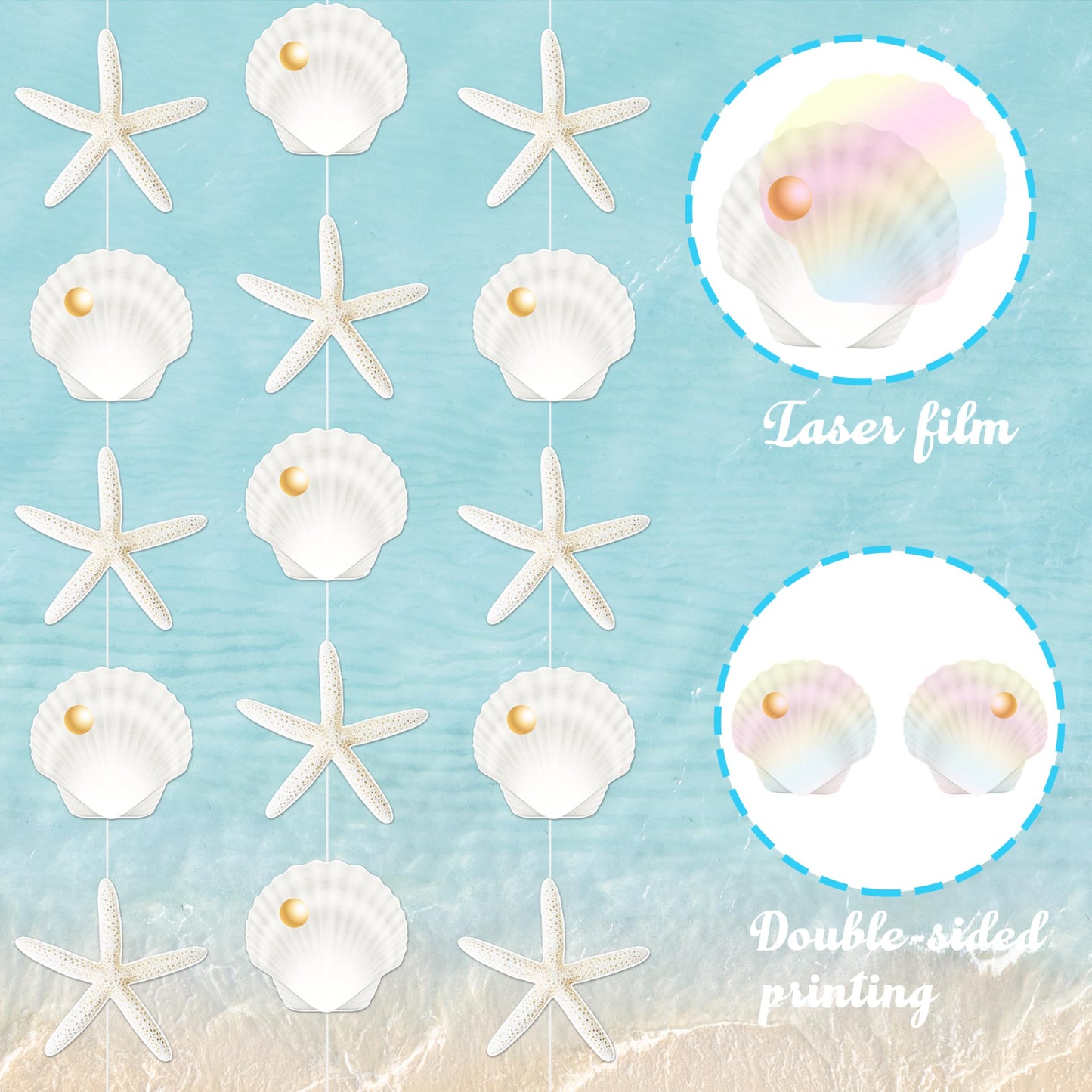 8pcs Beach Seashell Party Hanging Garlands Ocean Seashell Party Decorations Starfish Theme Room Wall Decor for Natural Beach Sea Baby Shower Supplies