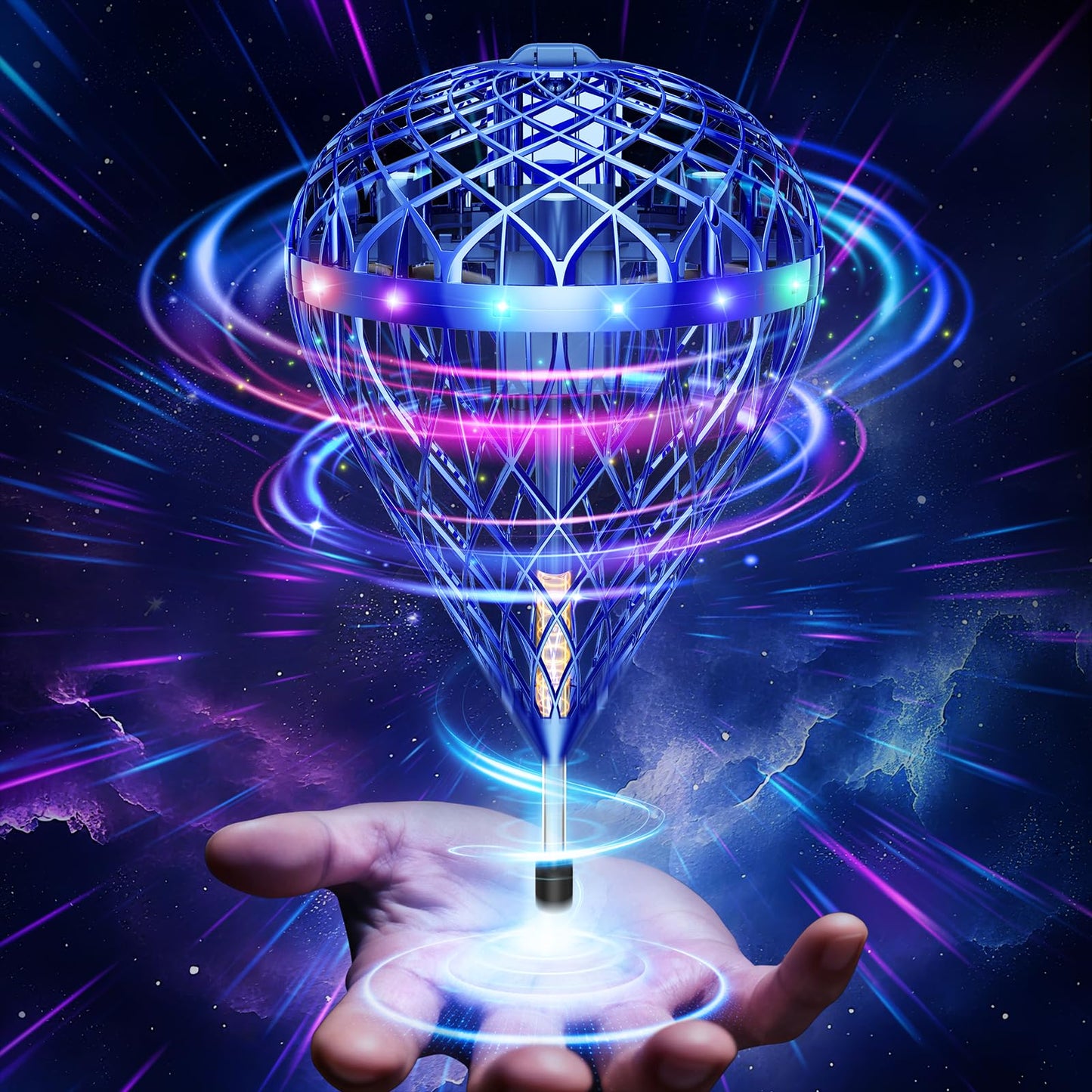 Flystars Flying Bouncing Toys, Next-Gen Pro 2025 Cosmic Globe Flying Orb Ball Motion-Control Hover Spinner with 3D Flips, Cool Birthday Toy for Kids 6+ Boys Girls Teens (Blue-L)