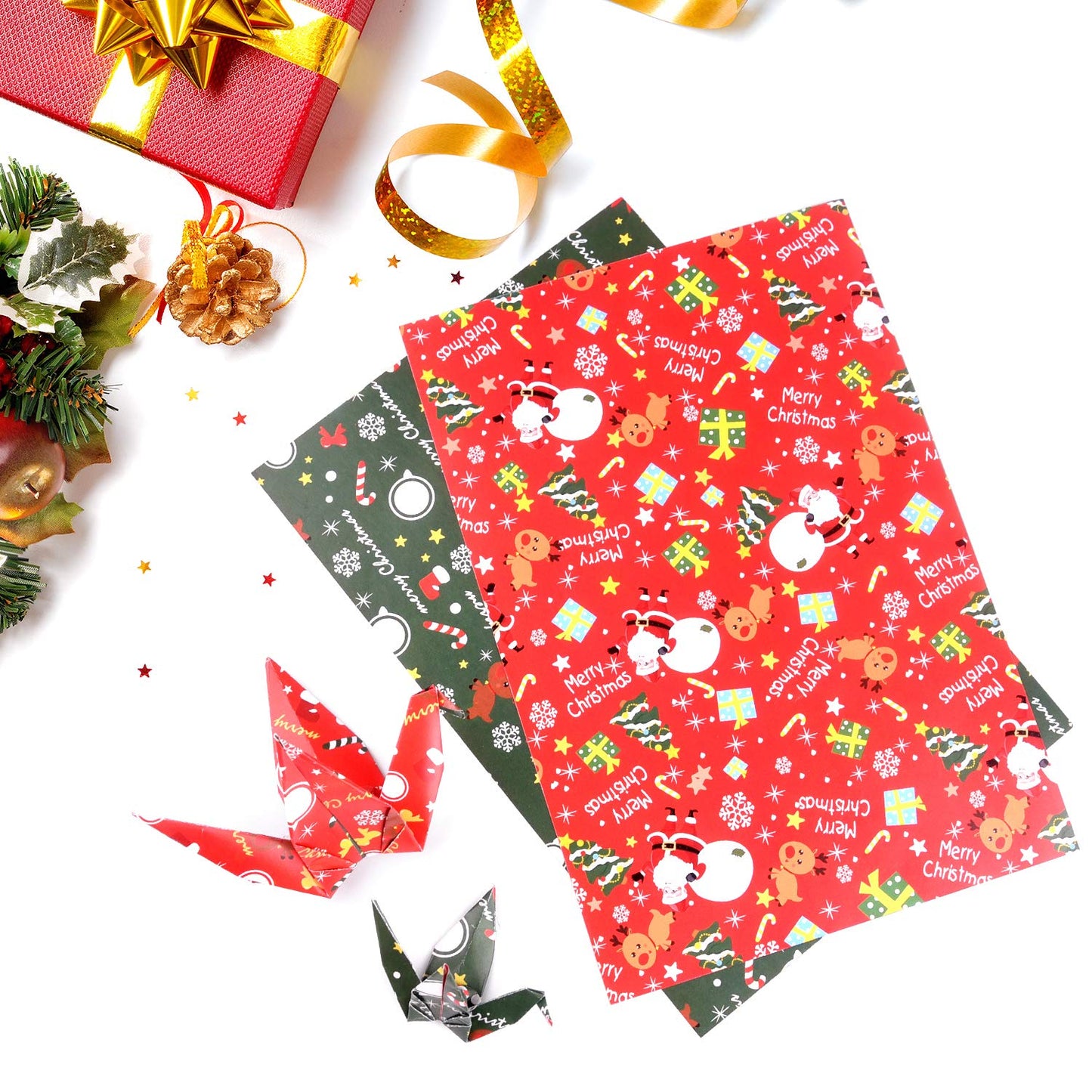 FEPITO 90 Sheets Christmas Pattern Paper Set, 14 x 21cm Decorative Paper for DIY Scrapbook Card Making Decoration, 10 Designs