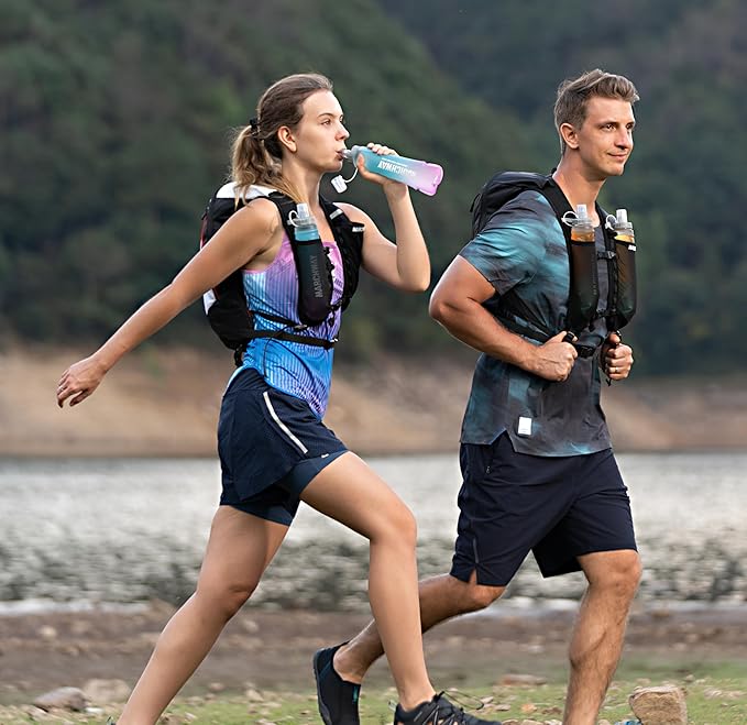 MARCHWAY Soft Hydration Flask with Wide Mouth, 300ml/500ml Collapsible TPU Water Bottle, Leakproof Portable Flexible for Running, Hiking, Cycling, Climbing, Gym, Travel (2pcs Blue-Purple 300ml)