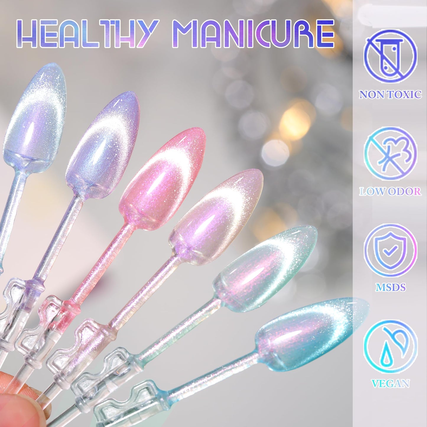 Double Rhythm 6 Colors Cat Eye Gel Polish Set Shimmer Glitter with Magnet Holographic Reflective Magnetic UV Nail Art Kit (6-Kit 11)