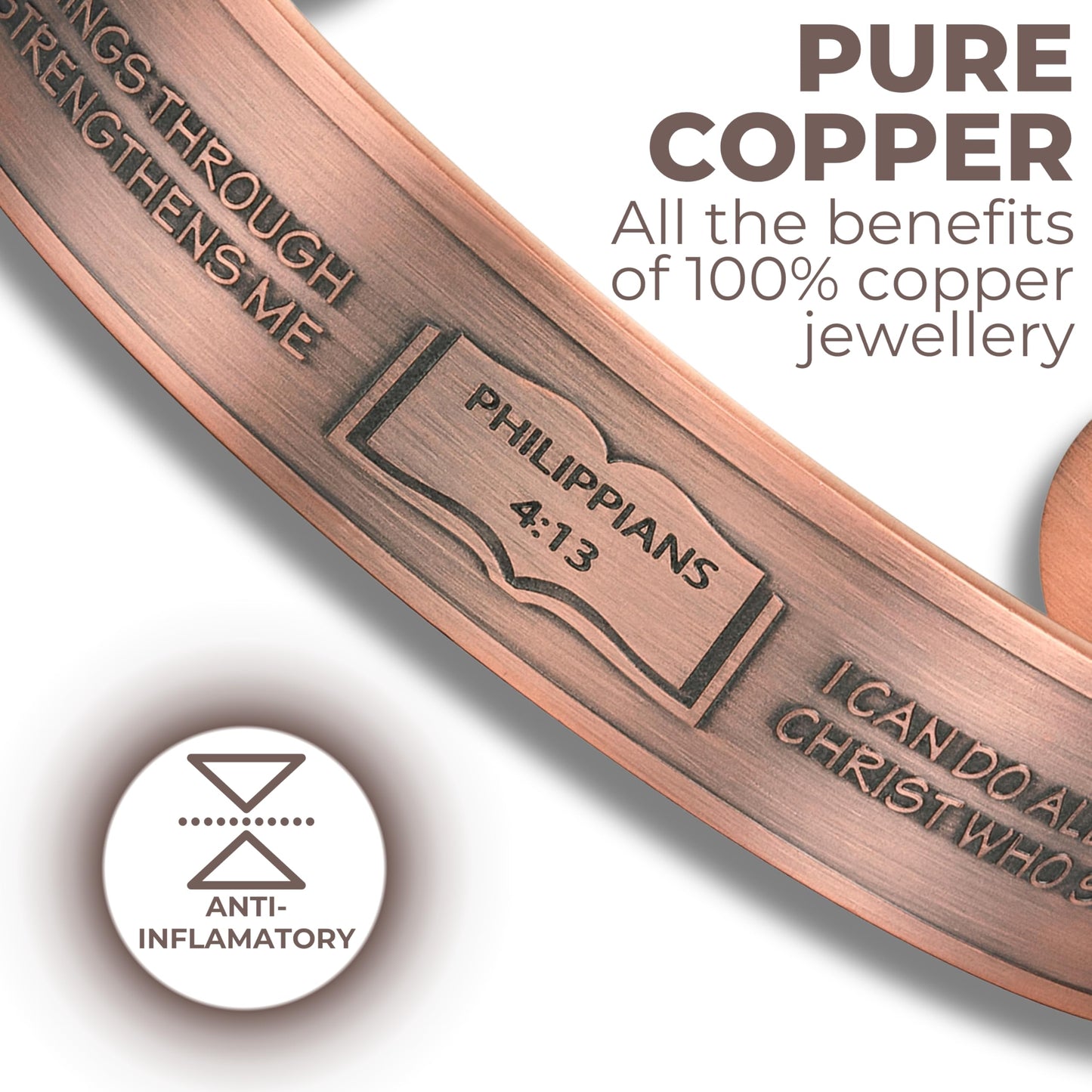 Willis Judd Philippians 4:13 Prayer for Strength Men's Pure Copper Magnetic Bracelet Bangle