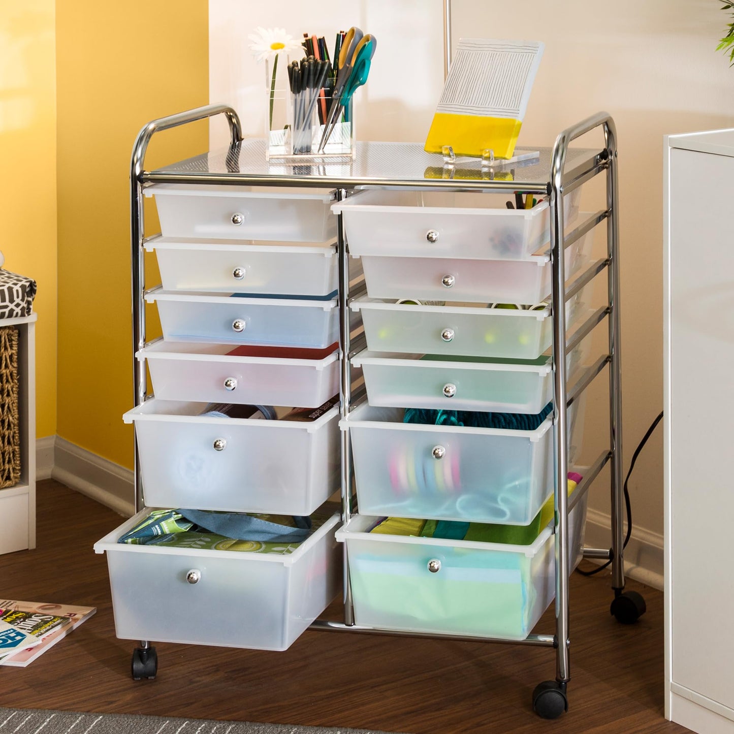 Honey-Can-Do Rolling Storage Cart and Organizer with 12 Plastic Drawers