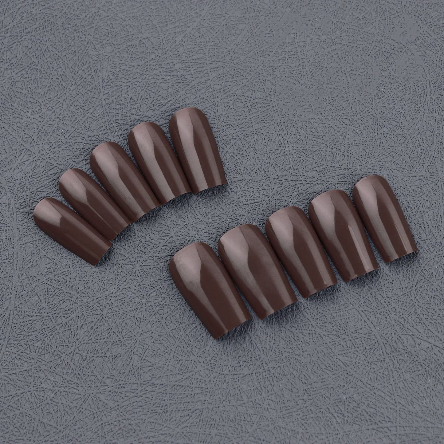 Fall Nails KQueenest Medium Long Press On Nails Coffin Nails Press Ons Gloss Brown Dark Color Long Fake Nails For Women Thick Gel Square Tip Nails Acrylic False Nails Set, 24 Pcs