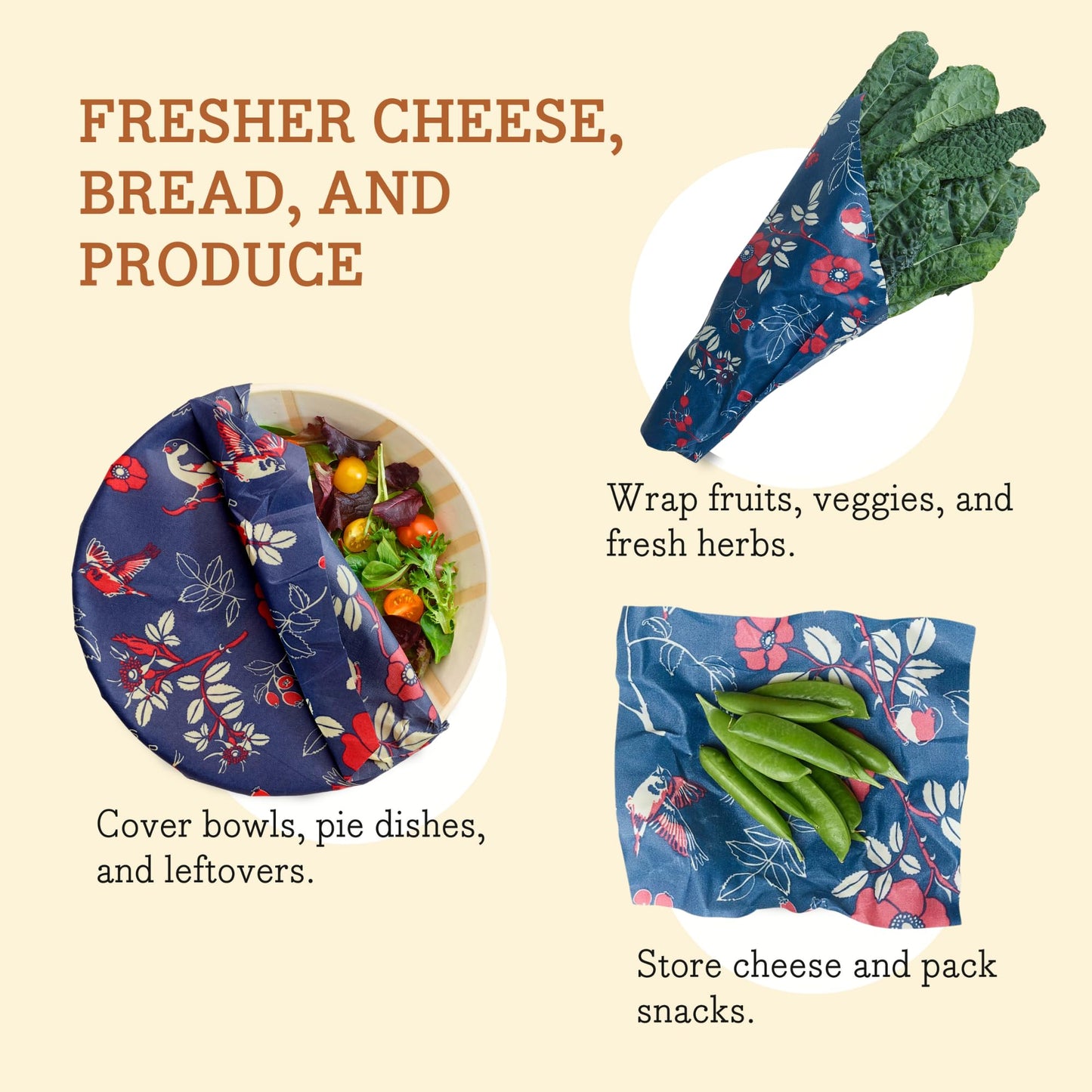 Bee's Wrap Beeswax Wraps for Food - 3 Pack of Assorted Beeswax Wraps - Small, Medium & Large Wrap - Plastic Free Made in USA Reusable Natural Food Wrap - Botanical Print