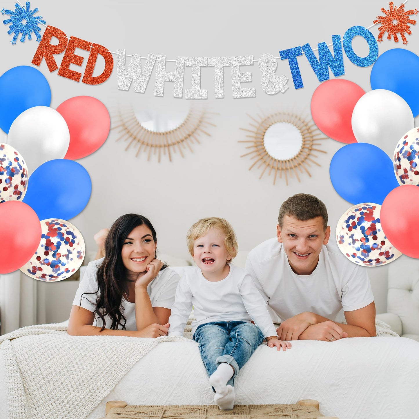 Red White & Two Birthday Decorations - 4th of July 2nd Birthday Decorations for Kids With Banner Cake Topper Cupcake Toppers Balloons
