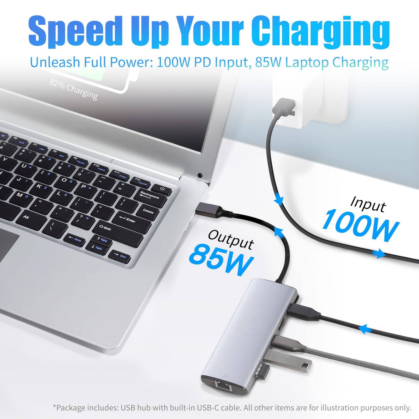 Amazon Basics 6-in-1 USB-C 3.2 (10G) Hub, Multiport Adapter with 100W Power Delivery, 4K HDMI, Ethernet, 2 USB-A, 1 USB-C, Light Grey, 4.70 x 1.81 x 0.59 inches