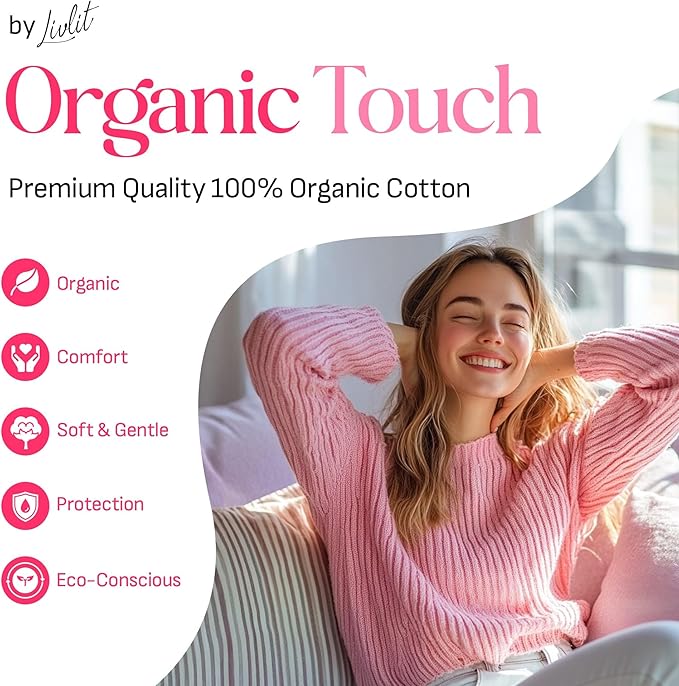 Ultra Thin Panty Liners Sanitary Pads, 100% Certified Organic Cotton from Texas, Light Absorbency, Chlorine Free, Unscented, Hypoallergenic Panty Liners for Women (40 Count)