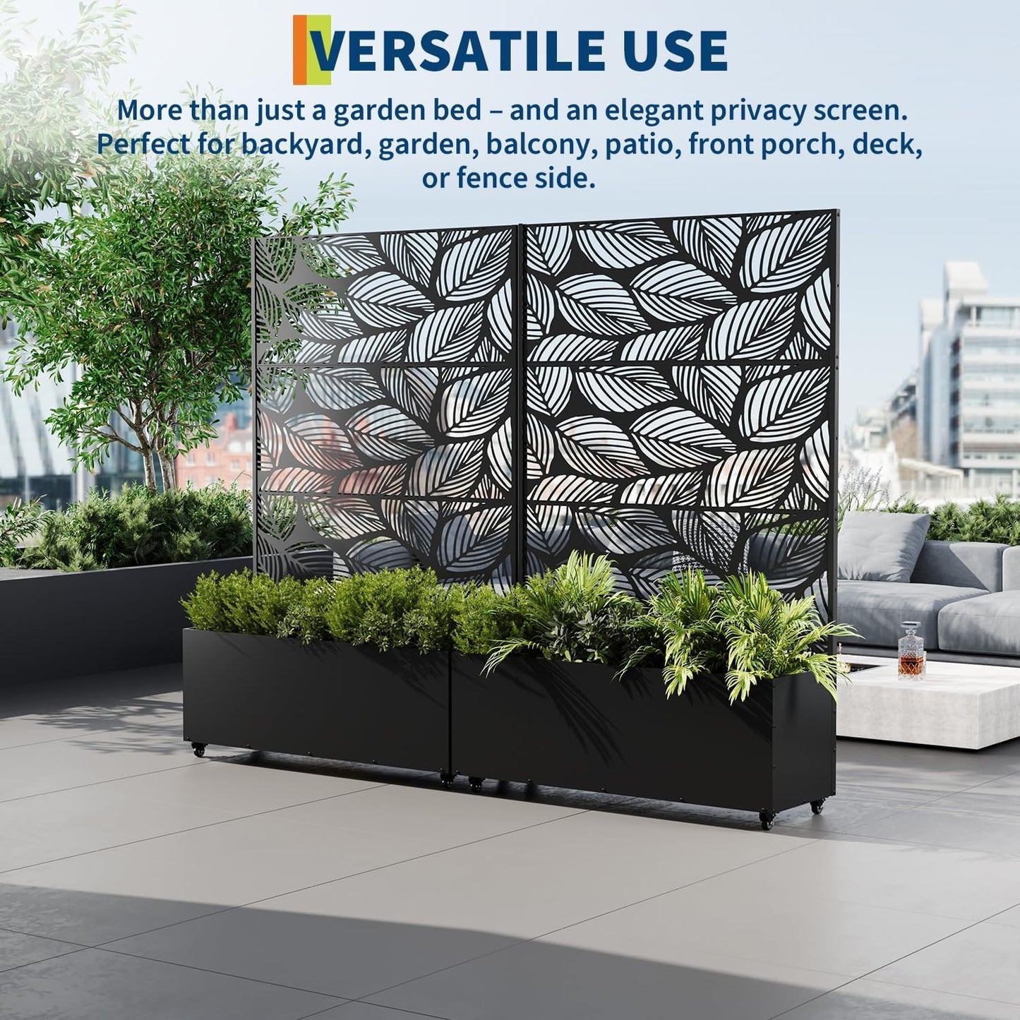 GarveeLife Metal Planter Box with Trellis and Wheels, 71"x47"x16" Raised Garden Bed for Climbing Plants, Vegetables, Vines, Privacy Planters for Patio with Drainage Holes, 15.7" Deep Planting Bed