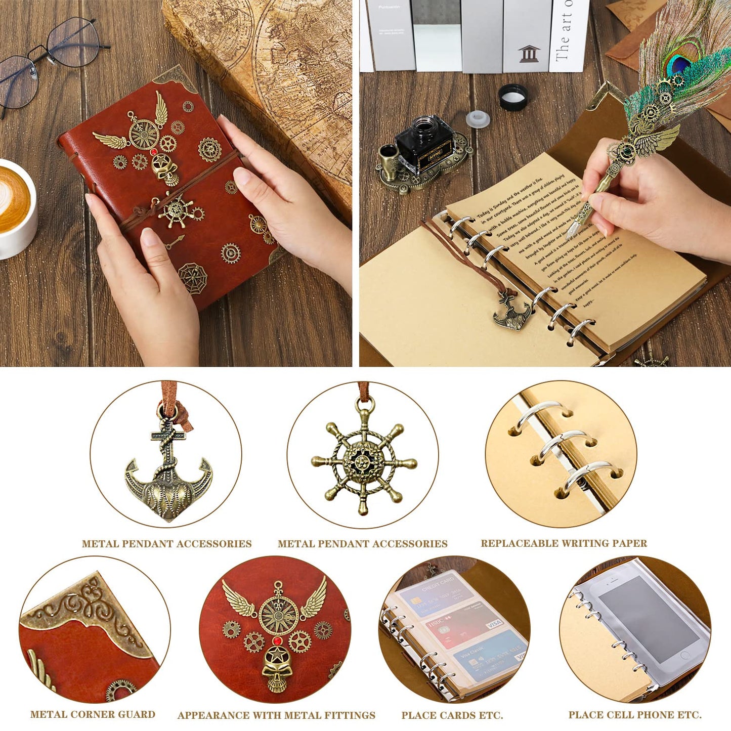 AIYNC Quill Pen and Ink Set, With Notebook Wax Seal Stamp Kit, Calligraphy Set for Writing Lovers, Valentine's Day and Birthday Gifts, Ideal for Holidays(Peacock Feather)