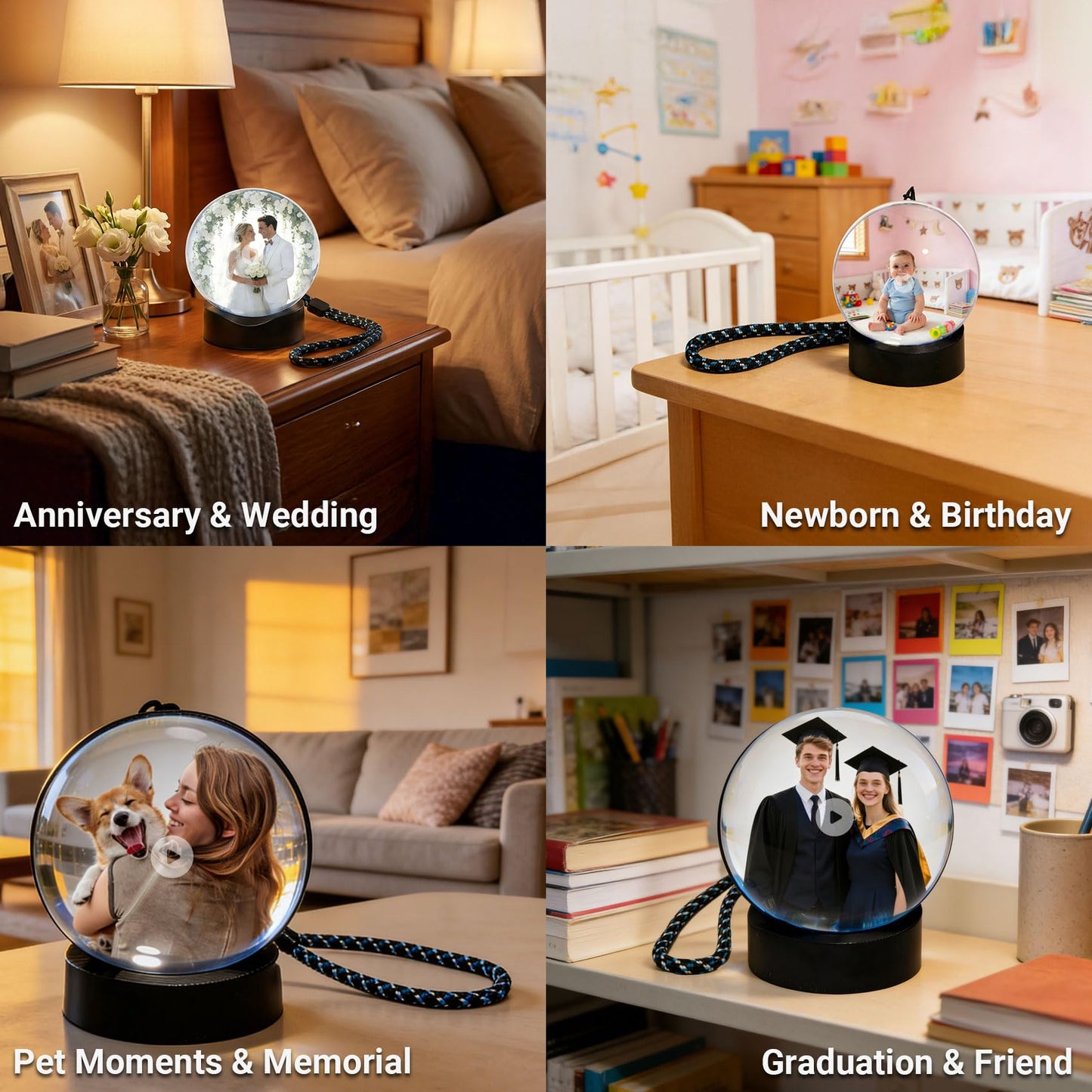 Sniegauu Memory Orb Ball – 2.7" Crystal Video Orb, USB Upload Photos & Videos, Auto Loop Playback, Personalized Gift for Couples, Anniversary, Birthday, Wedding & Mother's Day (Mac & Windows)