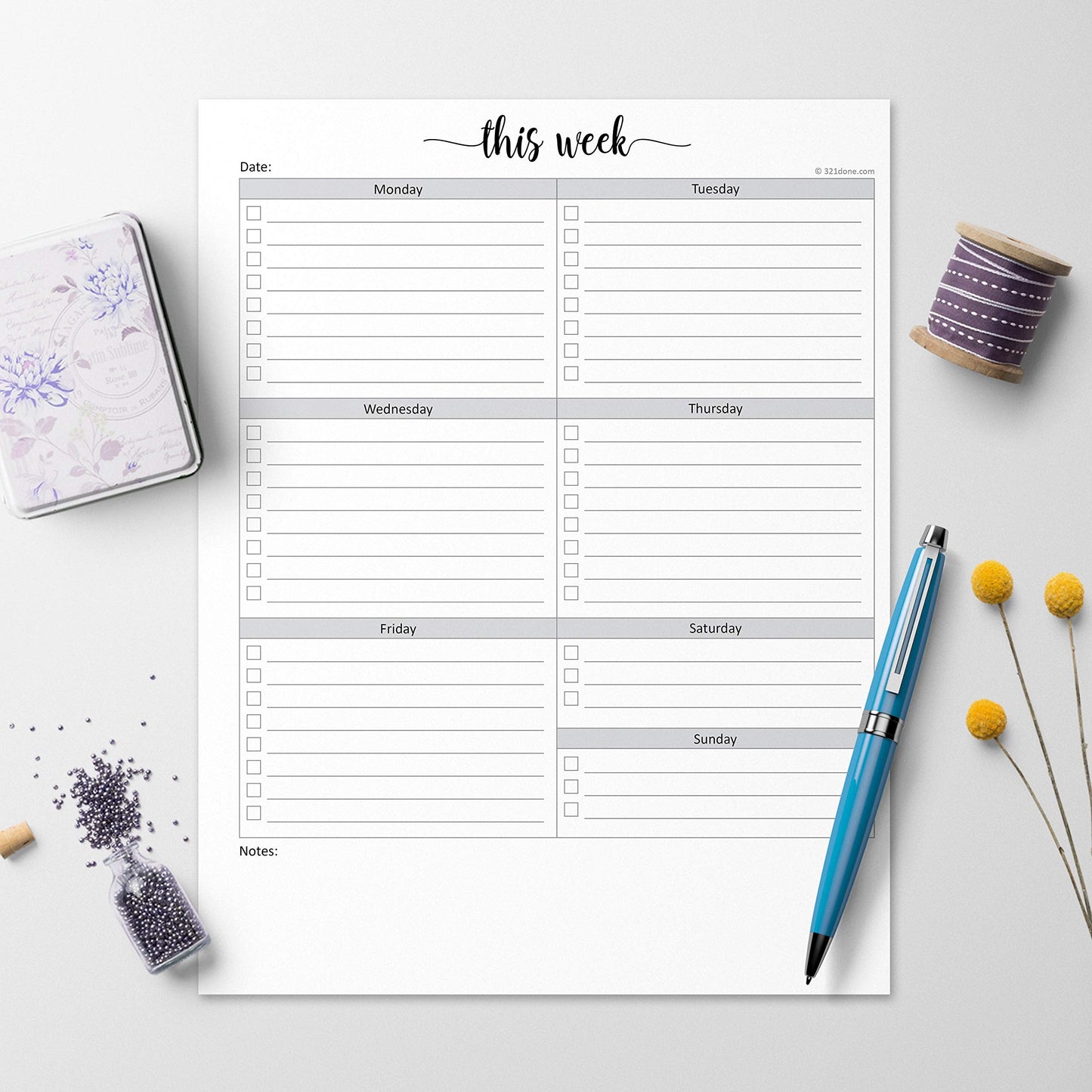 321Done 8.5x11 Weekly Checklist Notepad, Made in USA, Letter Size Tear-Off Undated Planning Pad, Work and Personal Organizer To Do List Pad, Desk Planner, Productivity Tracker - 50 Sheets
