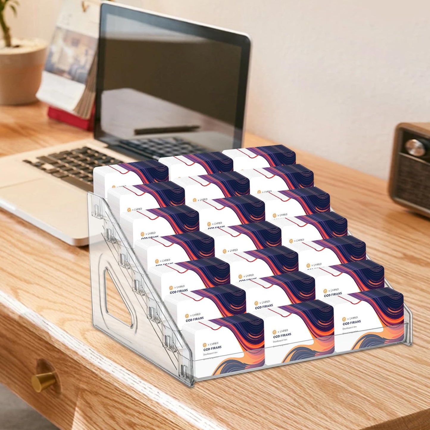 Sibosen 7 Tiers Acrylic Business Card Holder for Desk 21 Slots Acrylic Card Holder Display Premium Cards Stand for Workspace Multiple-Clear Plastic Display Holder for Office Men and Women
