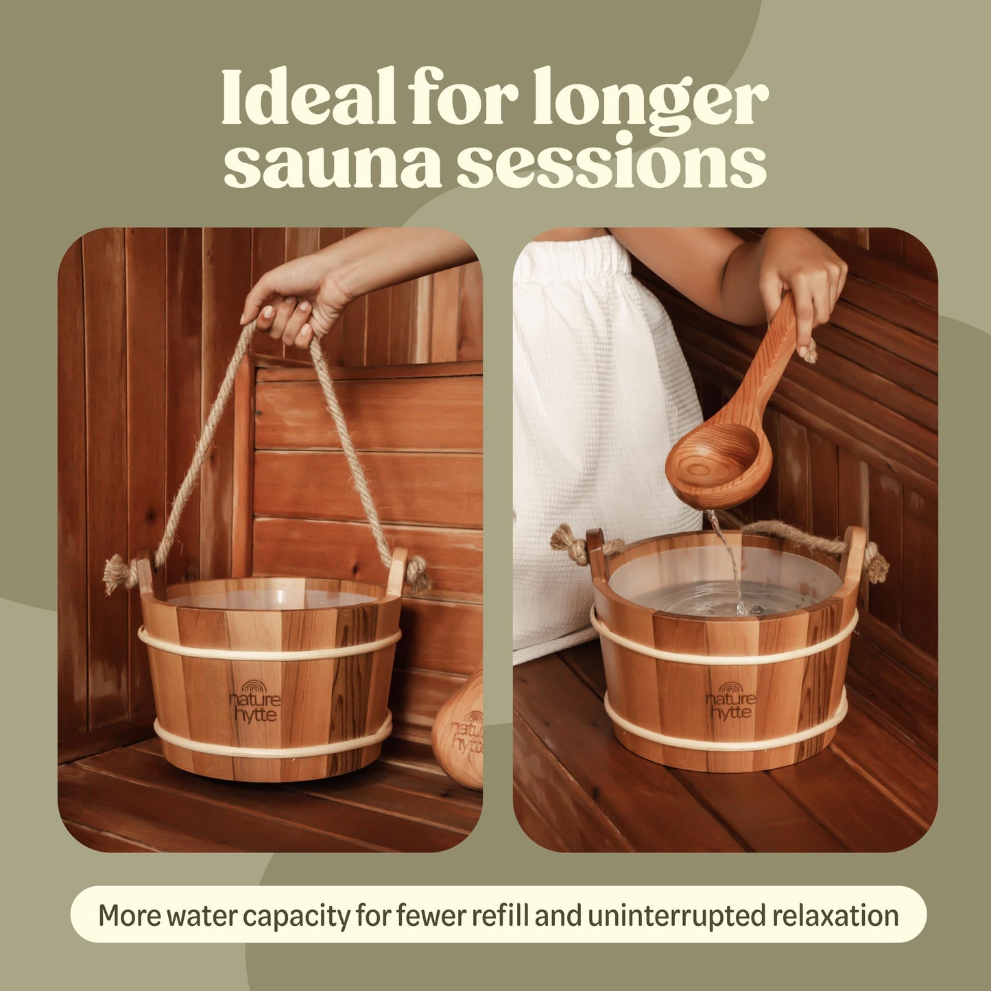 Nature Hytte Red Cedar Sauna Bucket and Ladle Set 6L (1.6 Gallon) - Natural Rope Handle - Premium Red Cedar Wood - Natural Aroma - Elegant Gift-Ready Packaging
