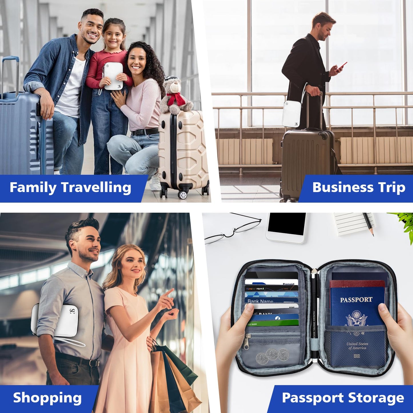 Passport Holder for Travel Women Men RFID Blocking Passport Wallet Waterproof Lightweight Document Organizer Pouch Bag Zipper Portable Case for Cards, ID, Money (White, 6.9"x4.5")