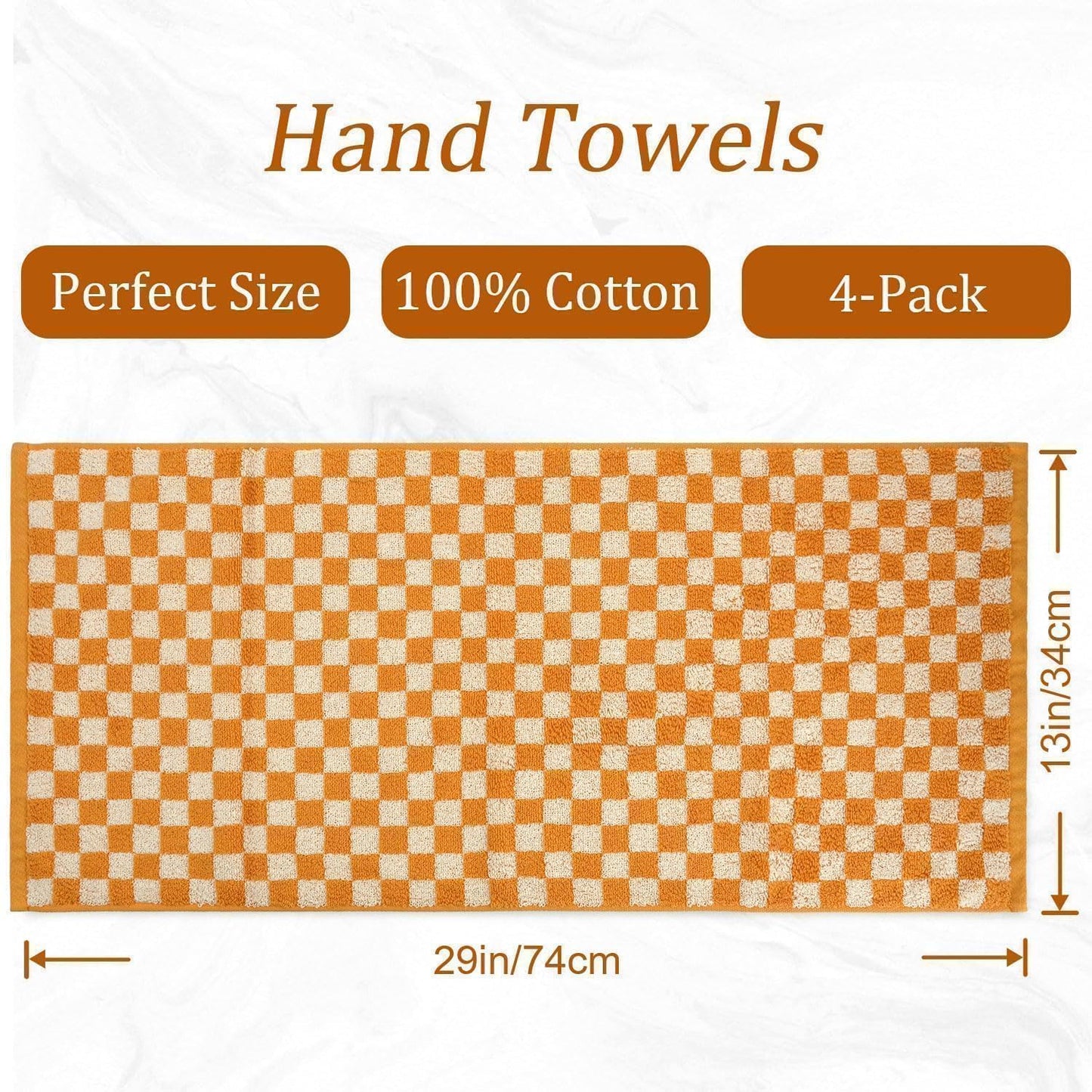 Jacquotha Soft Hand Towels 4 Pack, Orange Checkered Kitchen Towels Set, Decorative Bathroom Decor 13x29 Inches