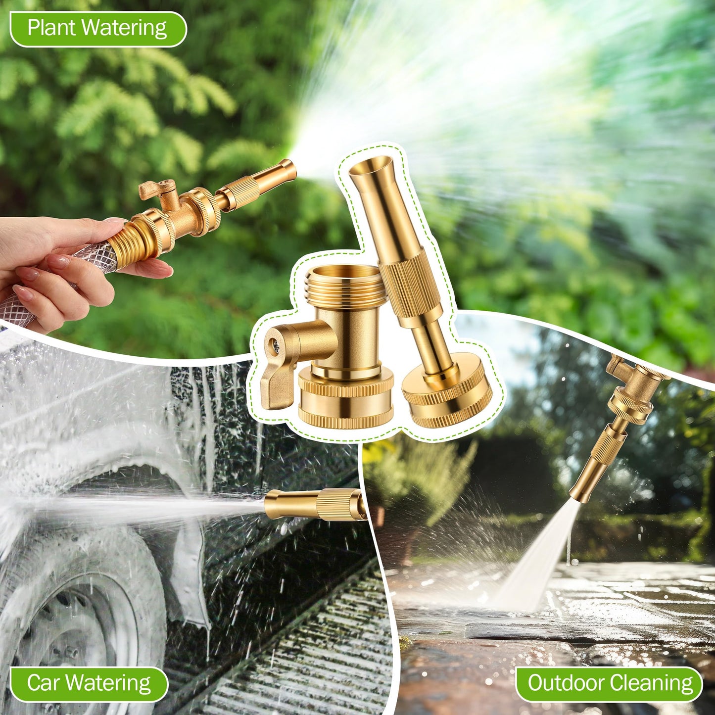 Dunkive 4 Pcs Garden Hose Nozzle Kit, 4" Brass Adjustable Twist Nozzle, Jet High Pressure Sprayer, Brass Shut Off Valve with 10 Rubber Washers, 3/4" GHT Connector for Sprinkler(Adjustable,4 in)
