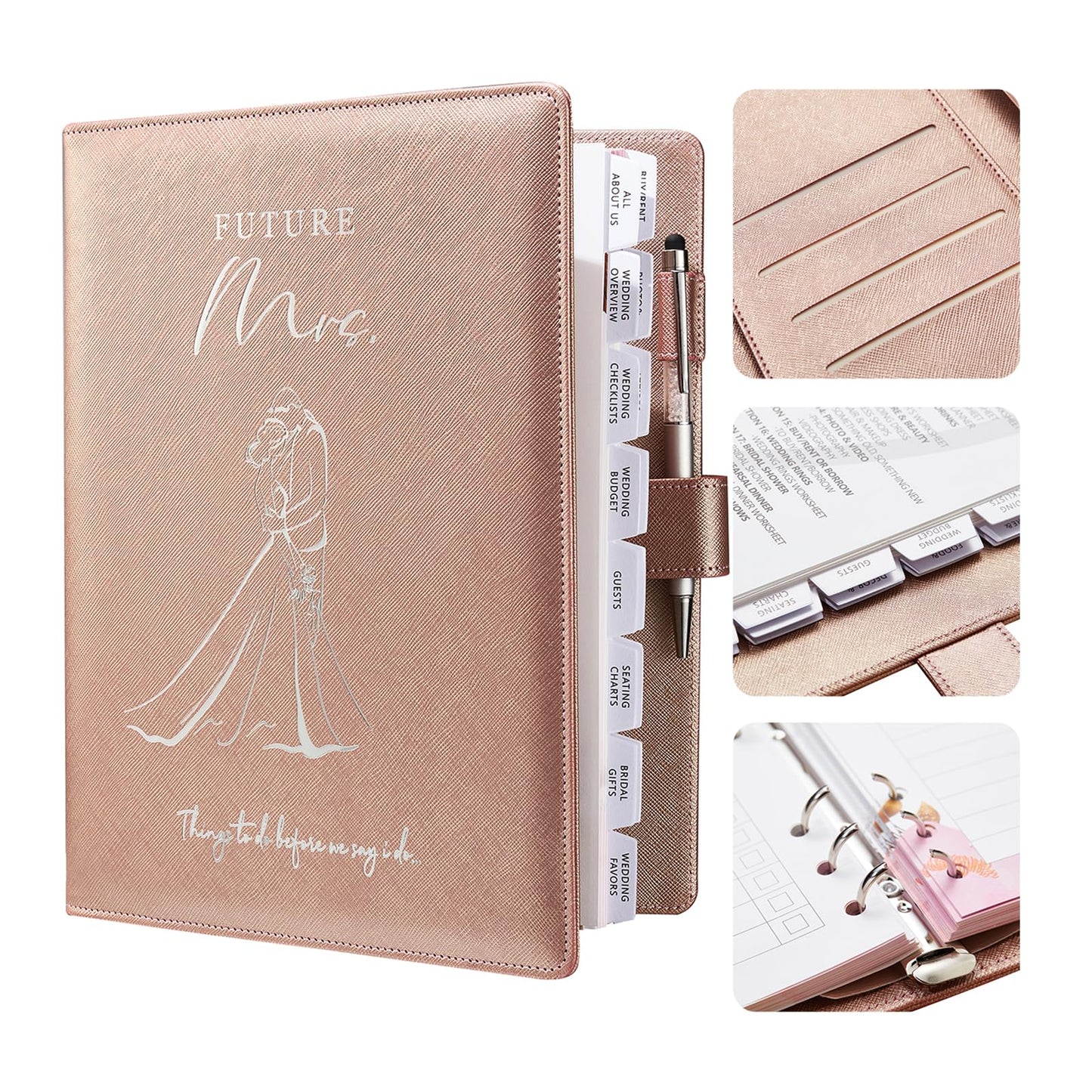 AW BRIDAL Future Mrs Wedding Planner Book and Organizer Gift Set, Personalized Destination Wedding Planners, Rose Gold Planning Gift for Bride and Engaged Couples, Cool Engagement Gifts for Her
