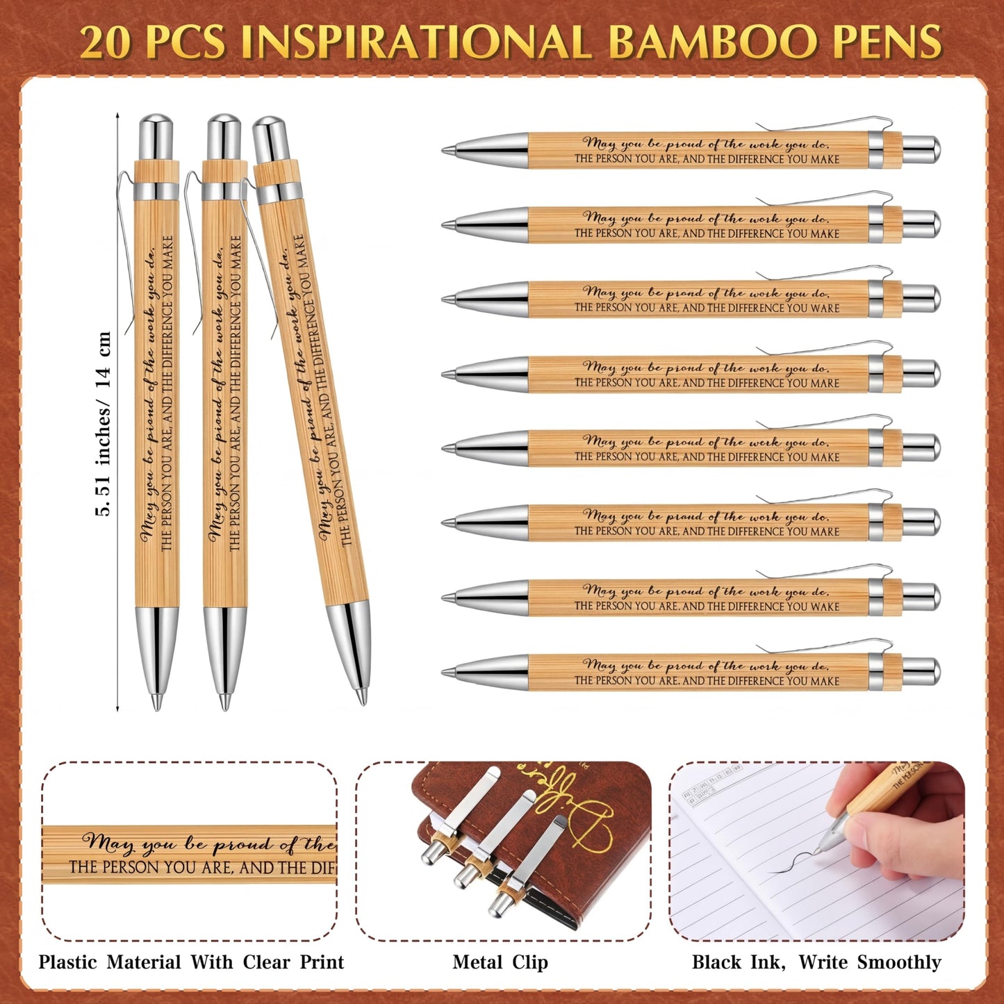 Honoson 20 Sets Difference Maker Teacher Appreciation Gifts Bulk Motivational Notebooks with Bamboo Pen Nurse Appreciation Gifts for Employee Coworker Team Staff Boss Graduation