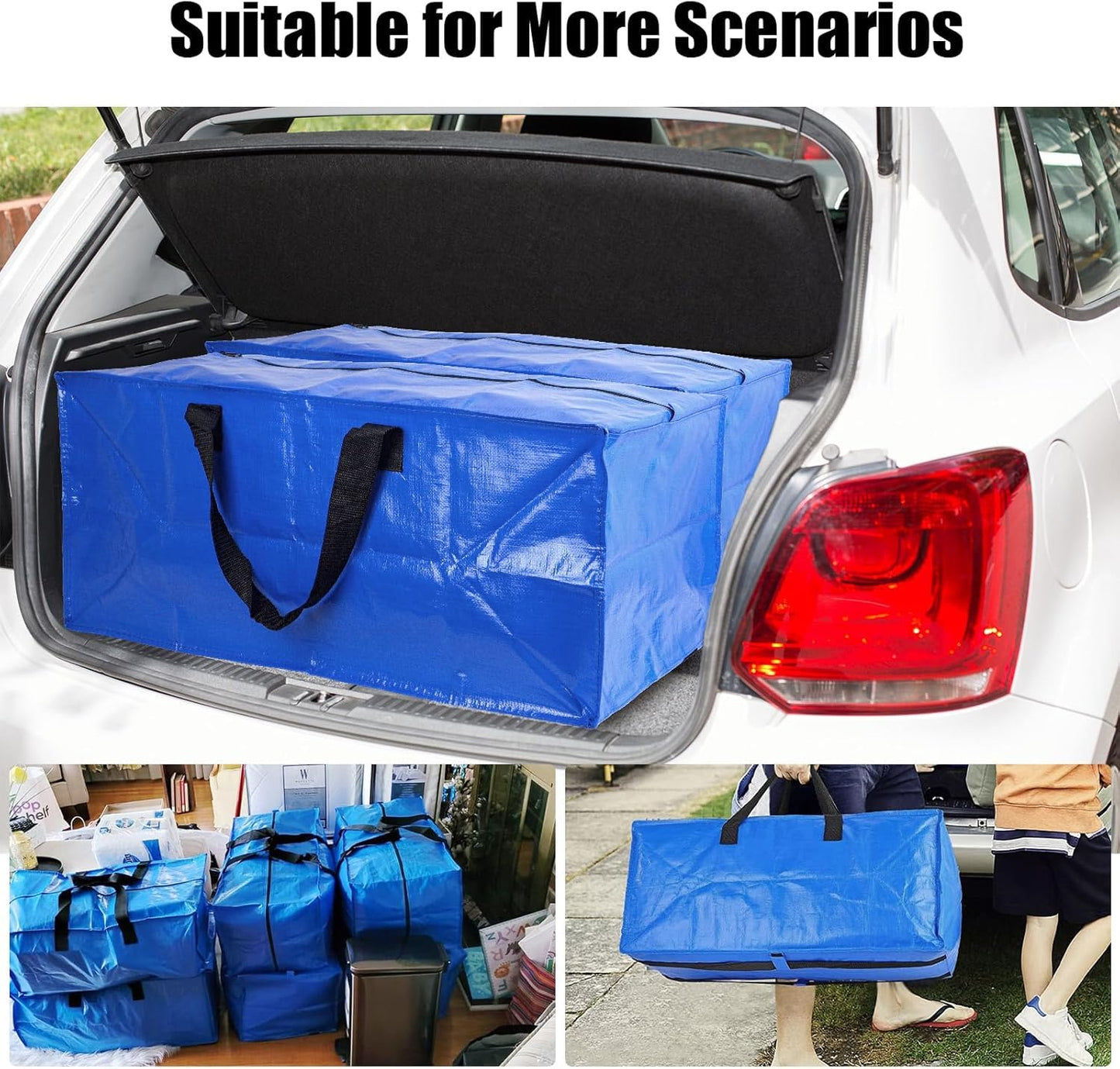 4PCS Large Heavy Duty Moving Bag, Storage Totes For Space Saving, Moving Totes, Clothes Storage Containers with Strong Handles Double Zippers for Transporting Organizing Travelling Bedroom, Blue