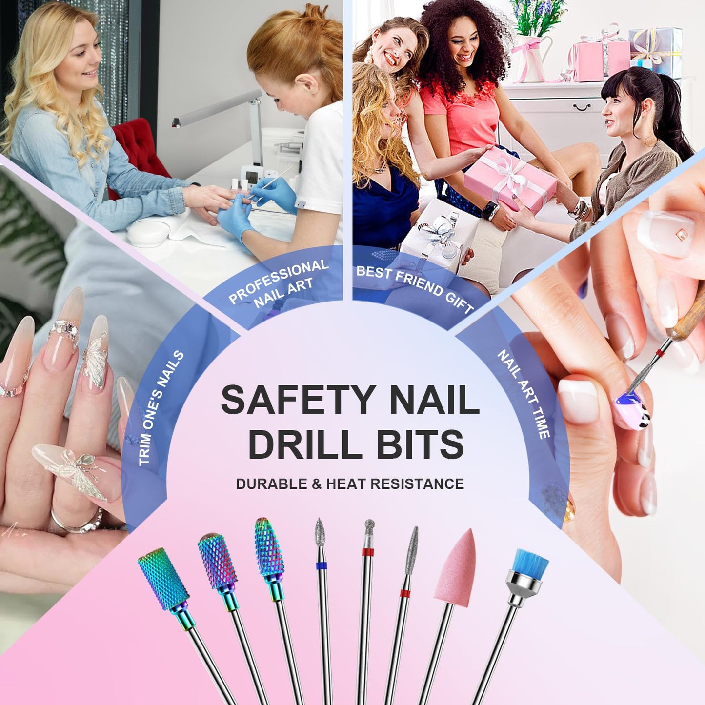 Cnynail 3/32'' Nail Drill Bits Set – 8pcs Tungsten Carbide & Diamond Bits for Acrylic, Gel & Cuticle Removal – Professional Electric Nail File Kit for Manicure, Pedicure – Home & Salon Use